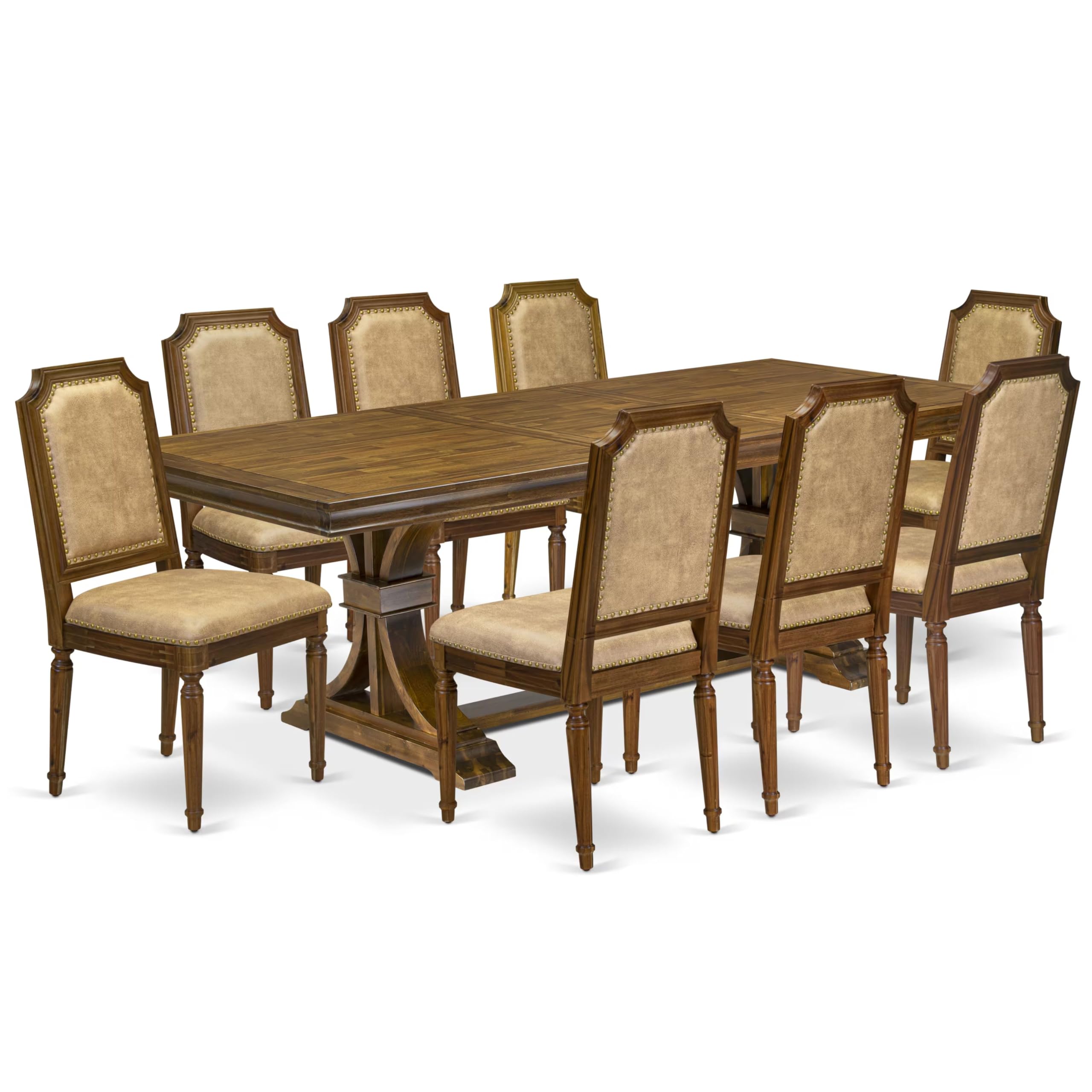 9 piece Dining Table Set includes a Dining Table and 8 Dark Grey Kitchen Chairs