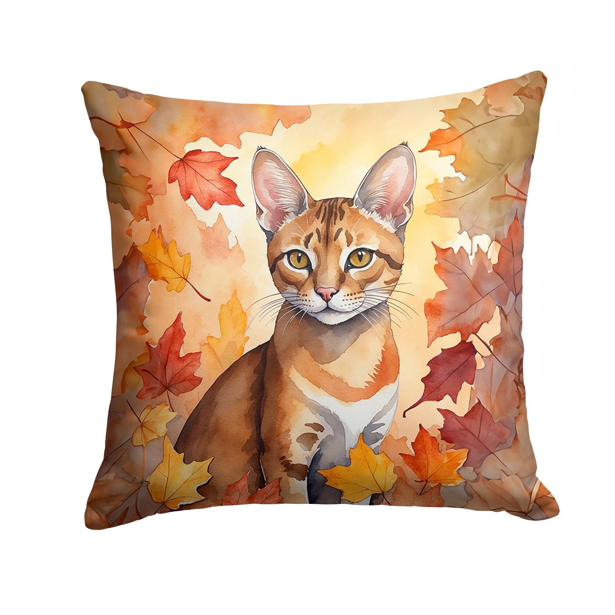Carolines Treasures Chausie Cat in Fall Leaves Throw Pillow Machine Washable, Indoor Outdoor Decorative Pillow for Couch, Bed or Patio, 18Hx18W