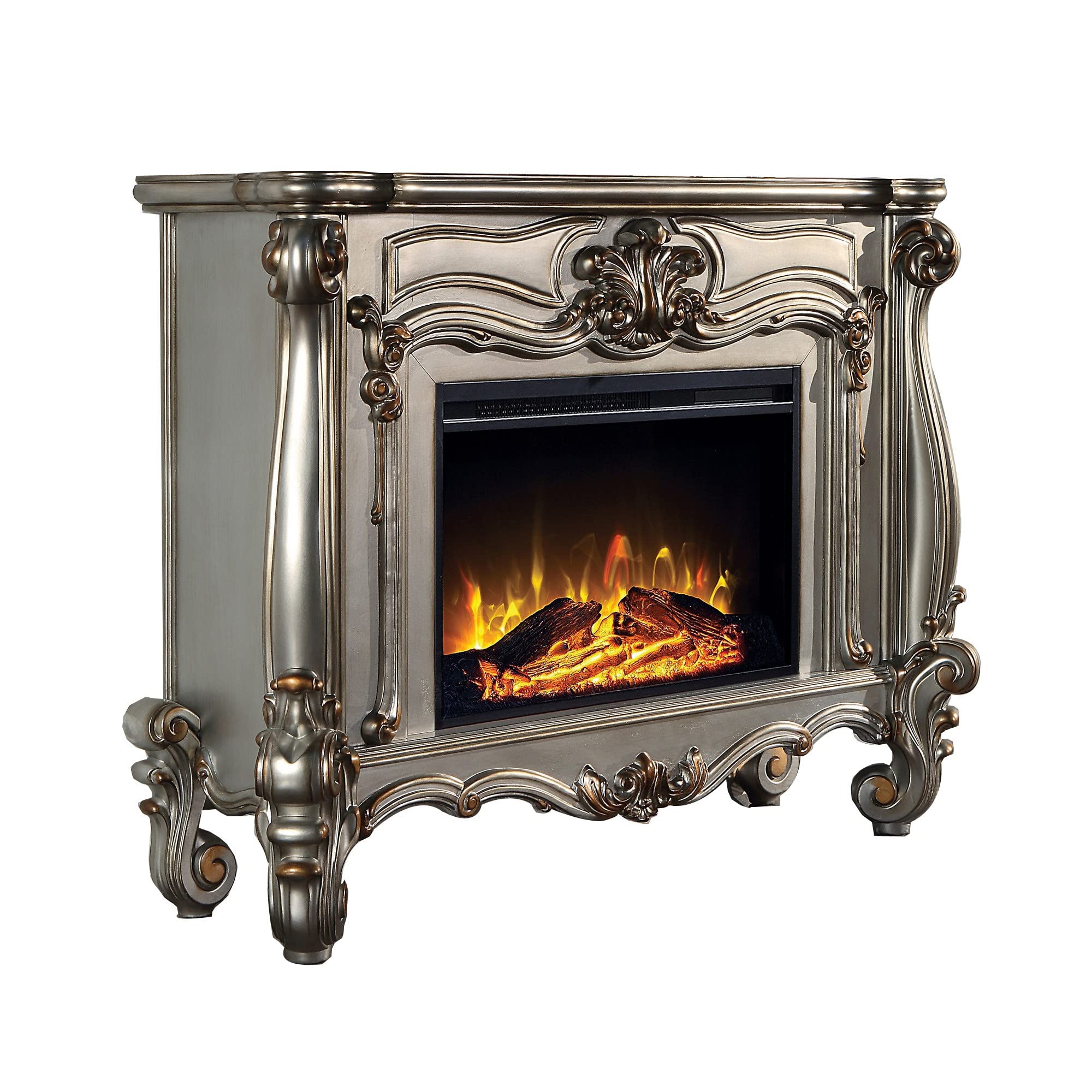 Kai 47 Inch Classical Elegant Electric Fireplace, Remote, Timer, Silver