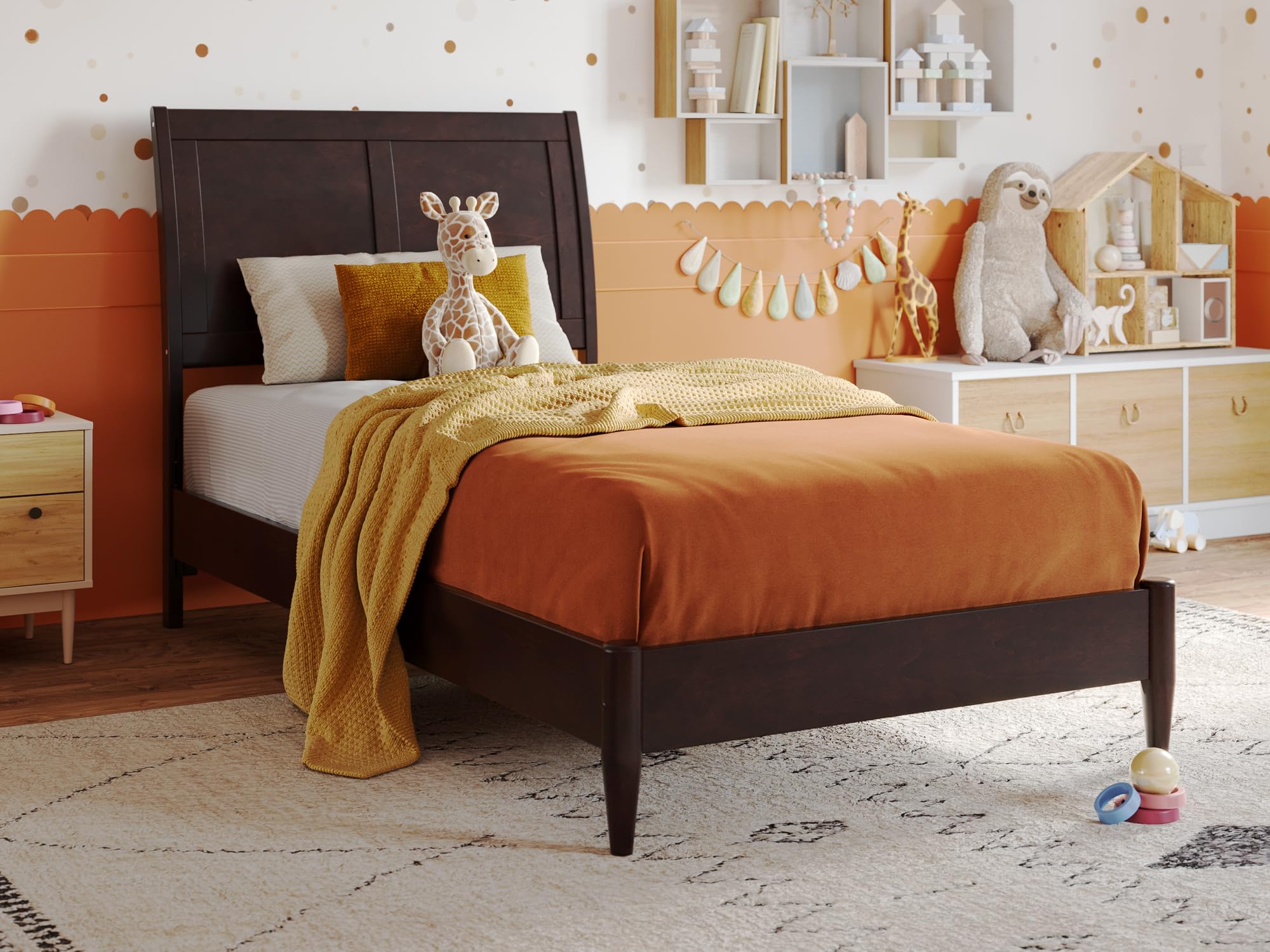 Valencia Full Solid Wood Low Profile Sleigh Platform Bed in Espresso