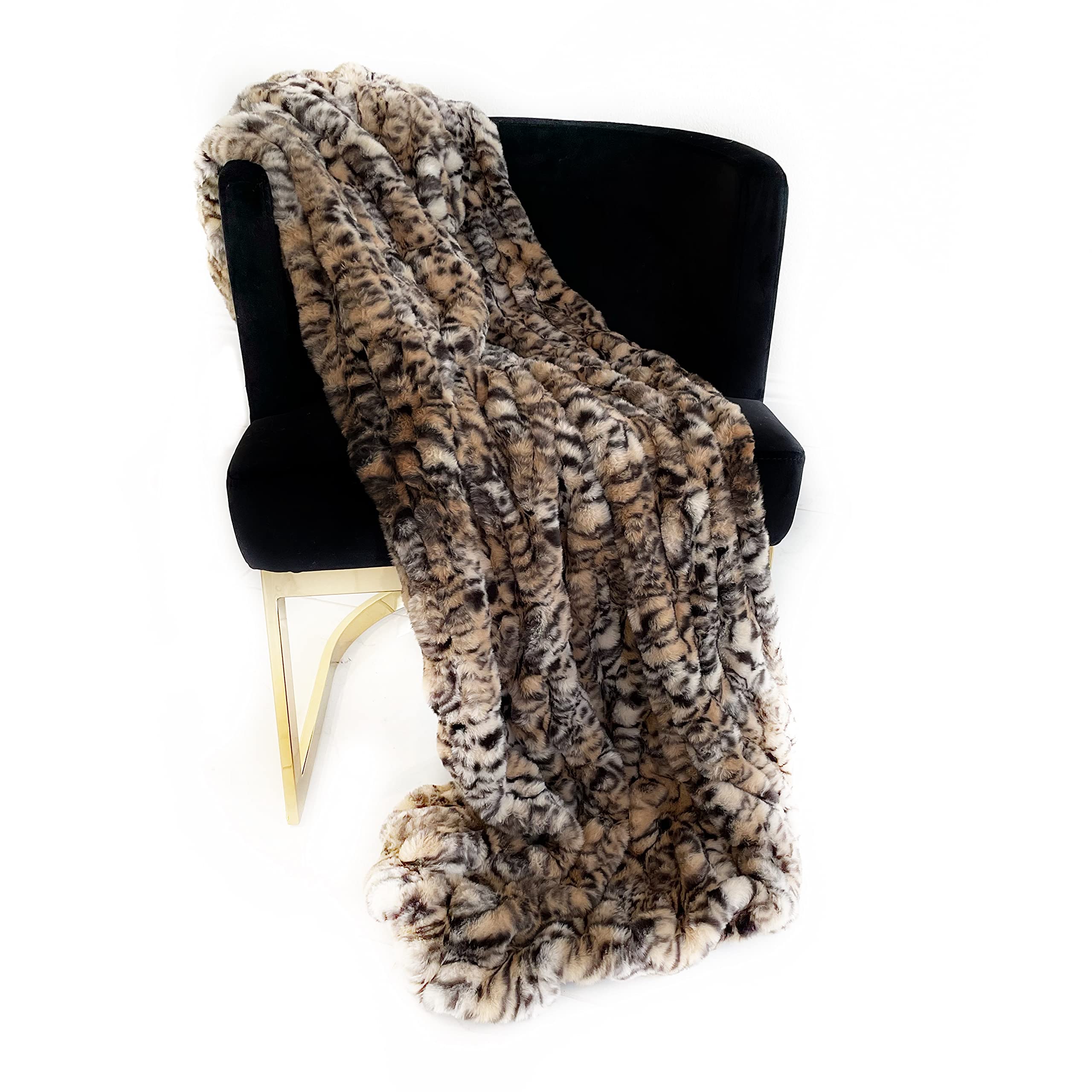 Plutus Natural Leopard Sharpei Faux Fur Luxury Throw Blanket 90In X 90In