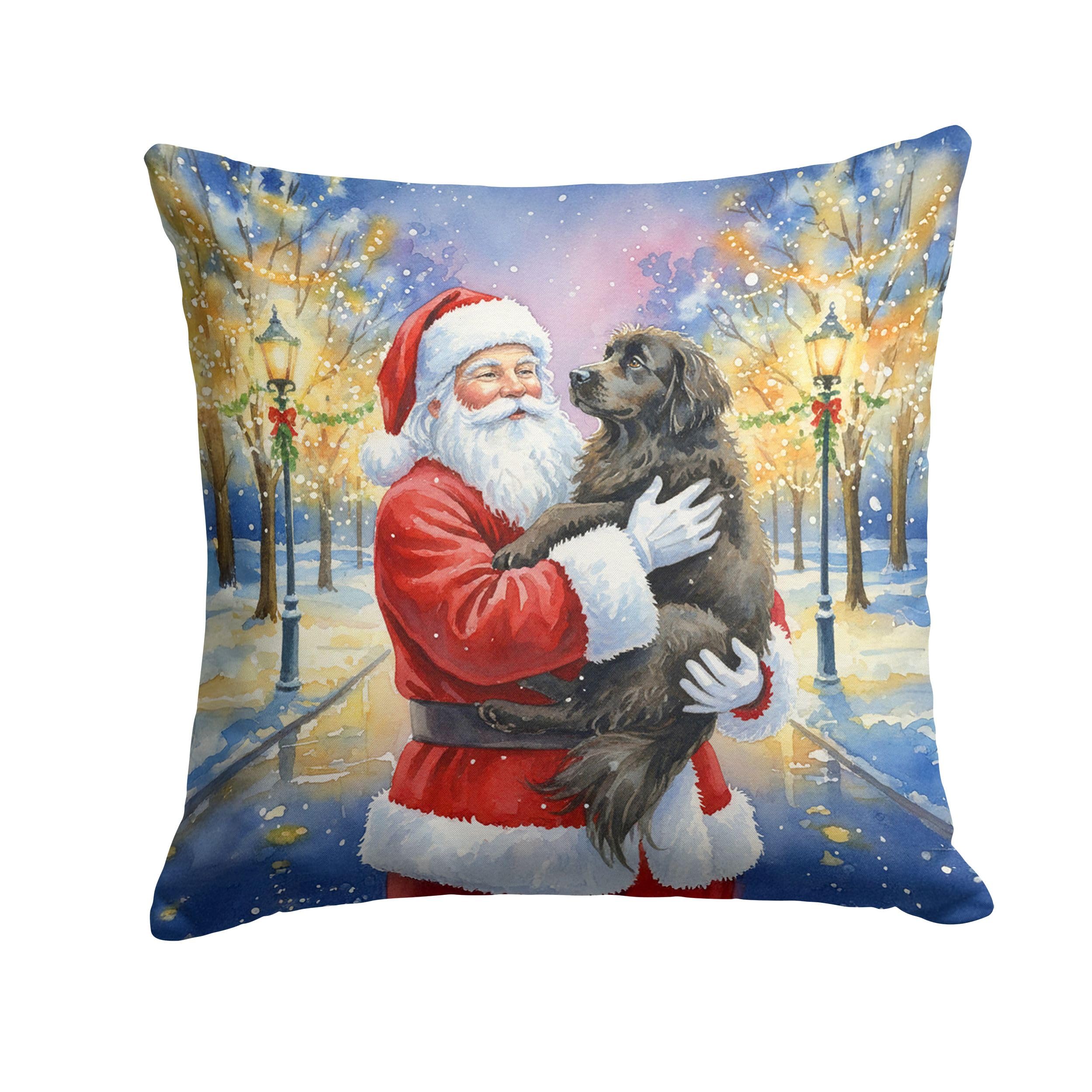 Carolines Treasures Newfoundland with Santa Claus Throw Pillow Decorative Indoor Outdoor Accent Cushion for Couch, Bed or Patio, 14Hx14W