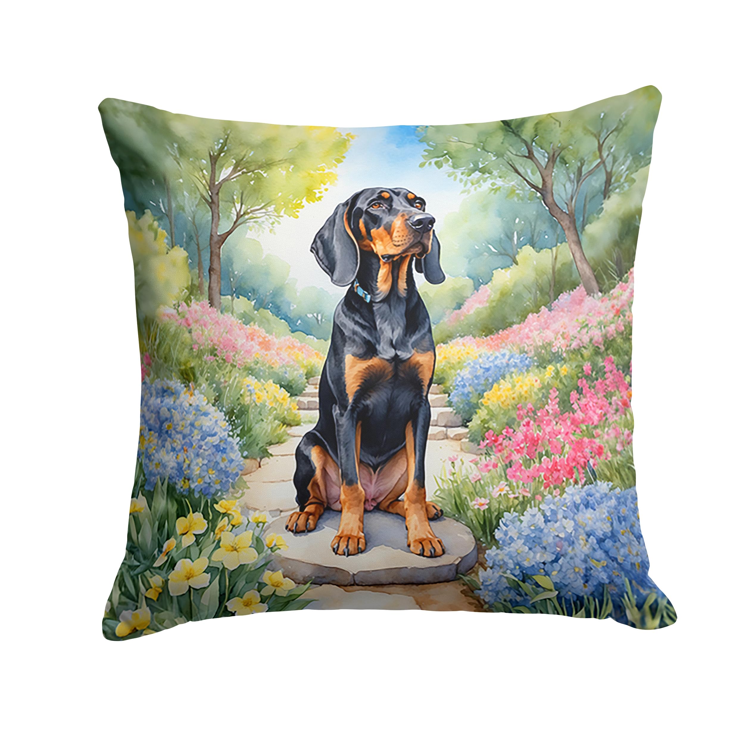 Black And Tan Coonhound Spring Path Throw Pillow