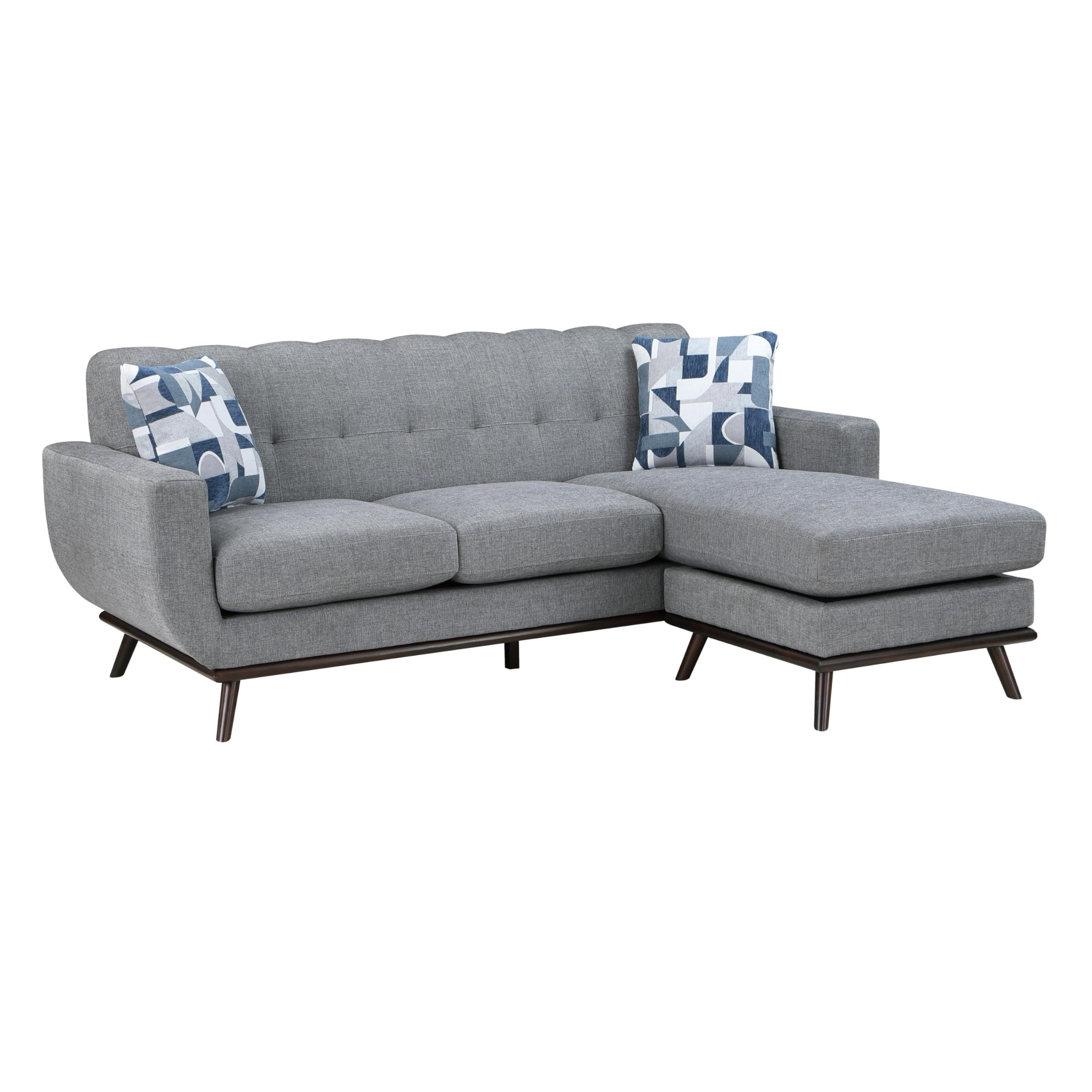 Keto 87 Inch Reversible L Shape Sofa With Chaise, 2 Pillows, Gray Chenille