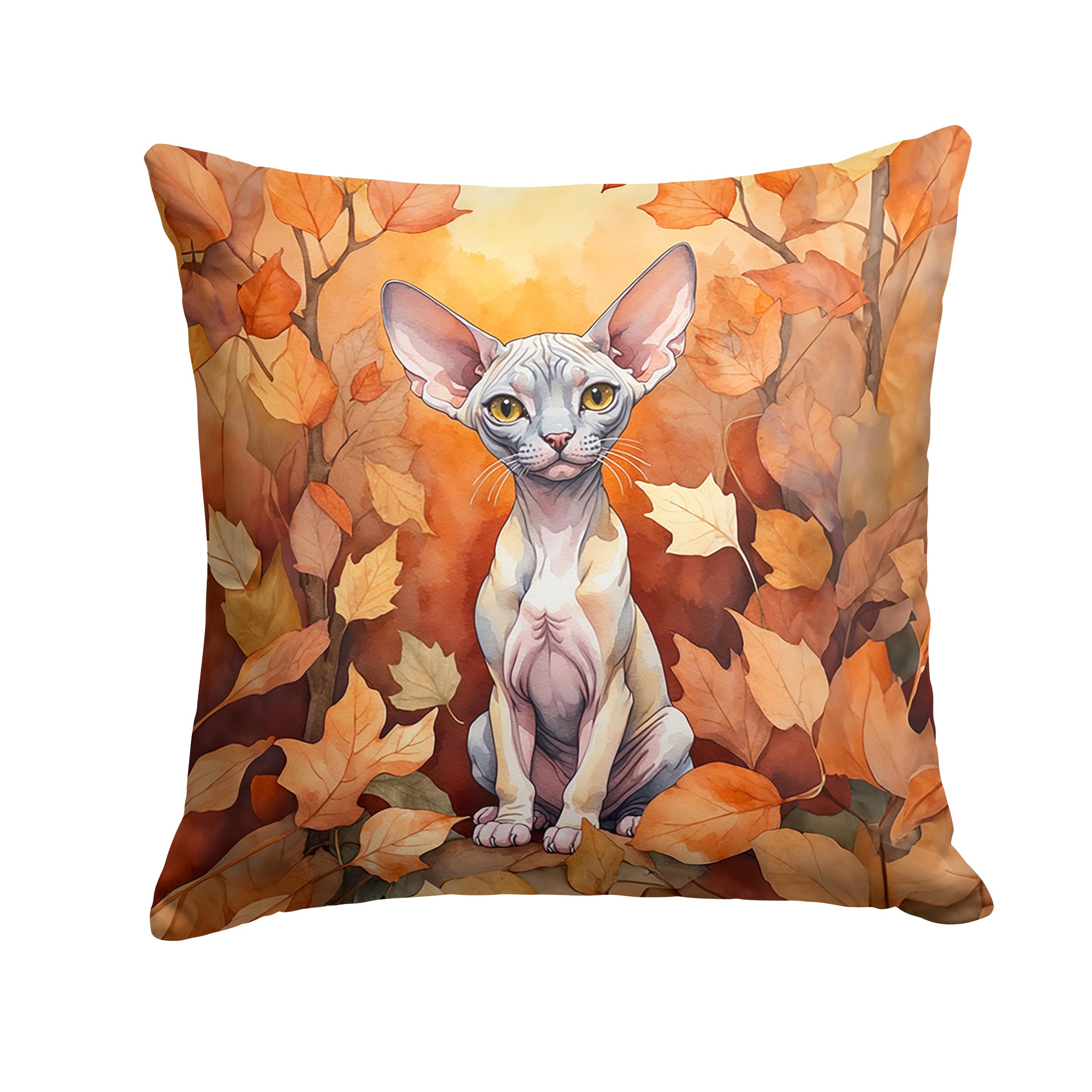 Carolines Treasures Minskin Cat in Fall Leaves Throw Pillow Machine Washable, Indoor Outdoor Decorative Pillow for Couch, Bed or Patio, 18Hx18W