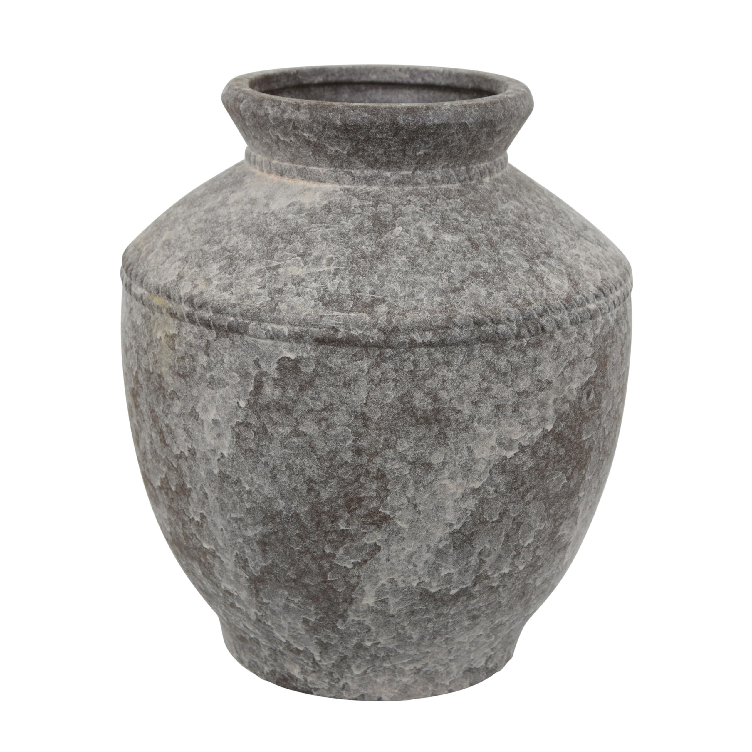 Accent Vase, Antique Brown Gray Ceramic, Modern Pot Shape, 16 Inch