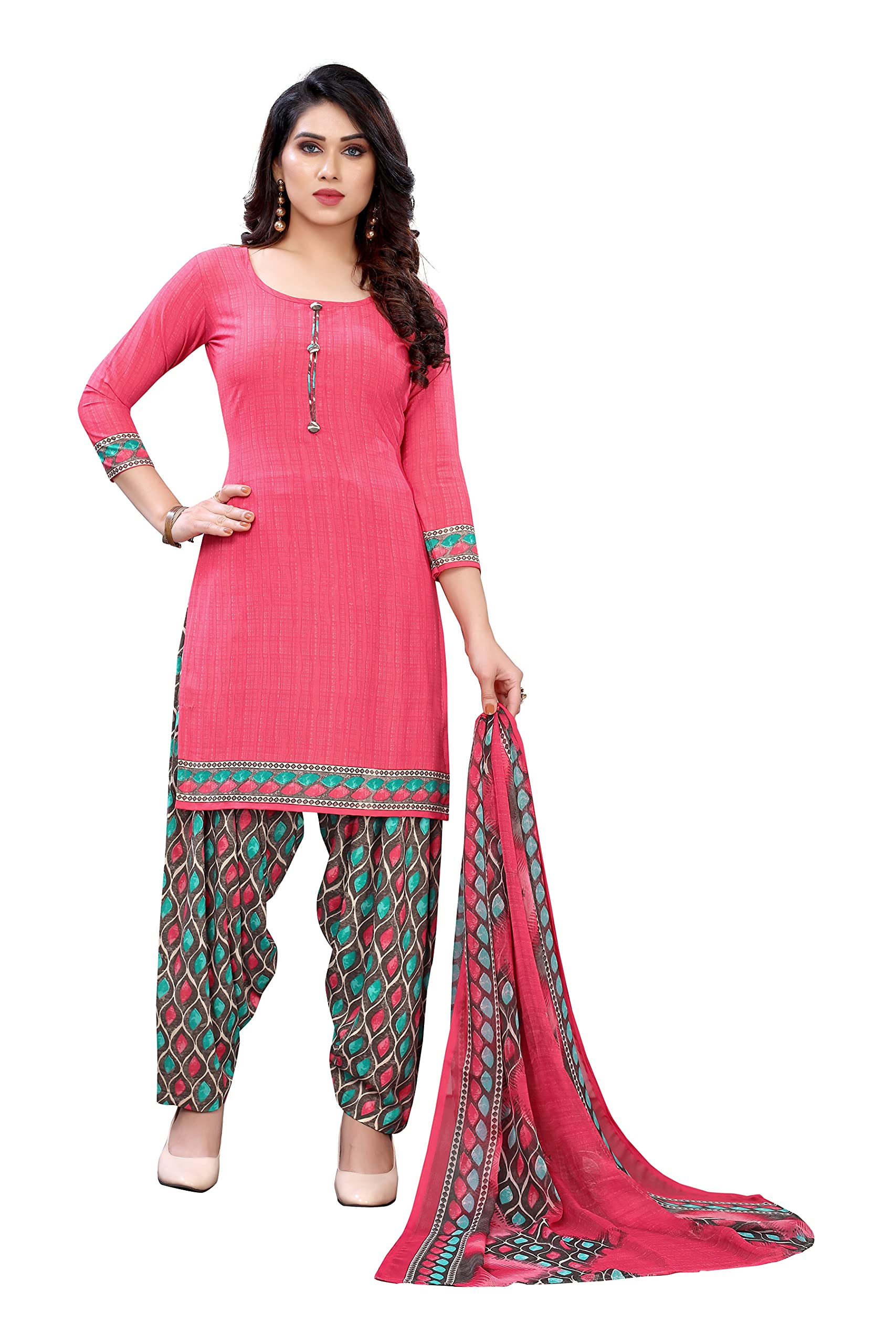 Yashika Women's Crepe Dress Material (BHAVNA Pink Free Size)