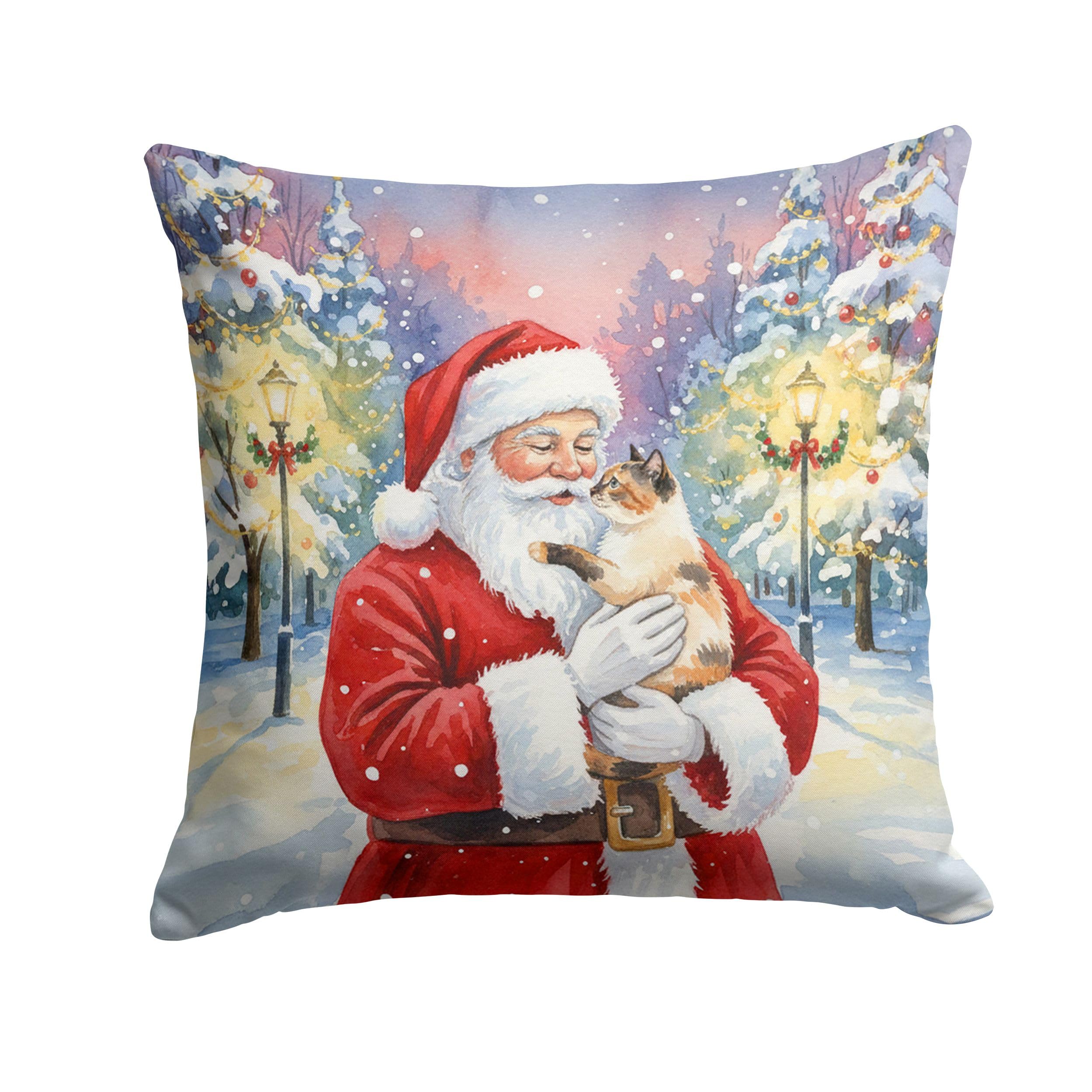 Carolines Treasures Tortie Point Cat with Santa Claus Throw Pillow Decorative Indoor Outdoor Accent Cushion for Couch, Bed or Patio, 18Hx18W