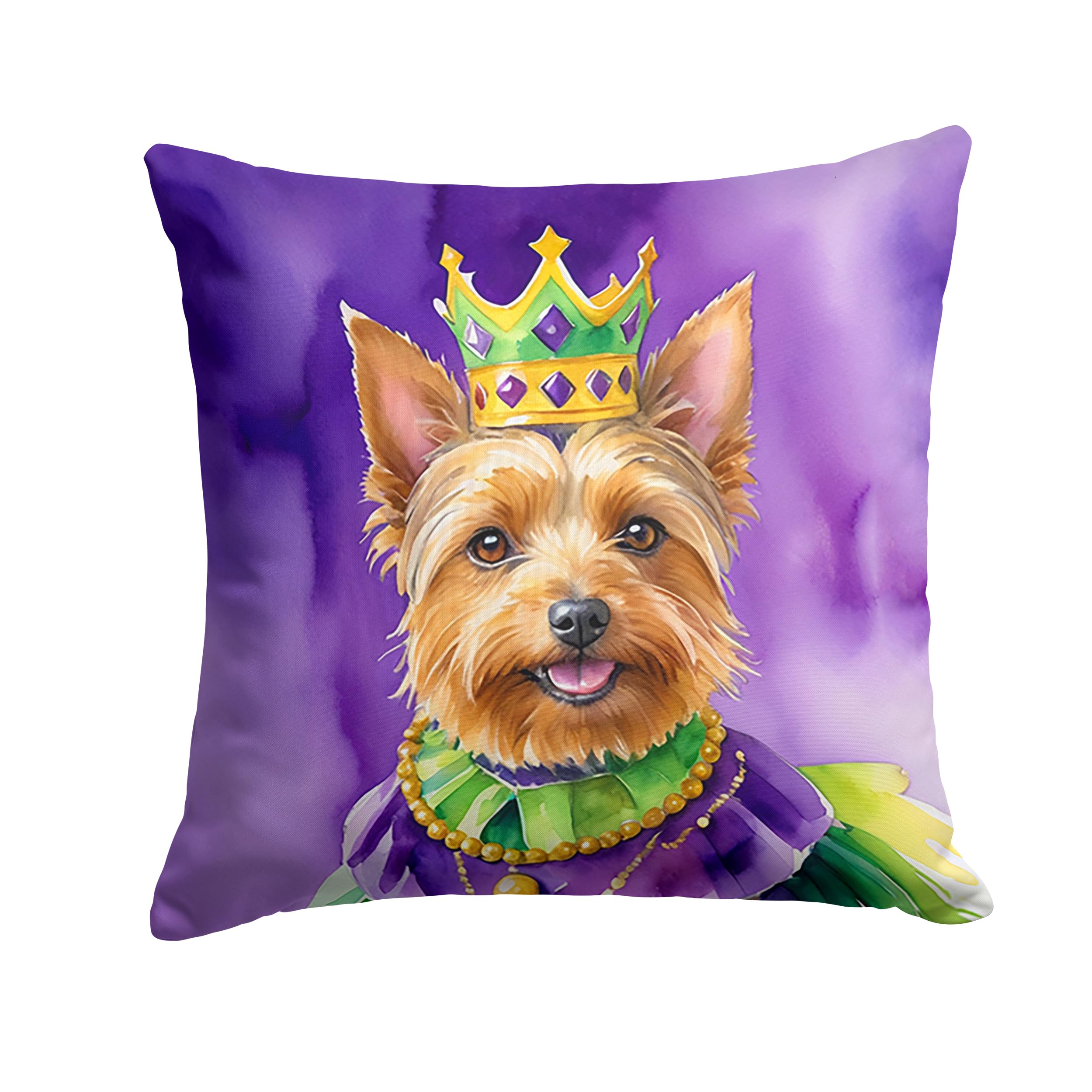 Carolines Treasures Australian Terrier King of Mardi Gras Throw Pillow Machine Washable, Indoor Outdoor Decorative Pillow for Couch, Bed or Patio, 14Hx14W