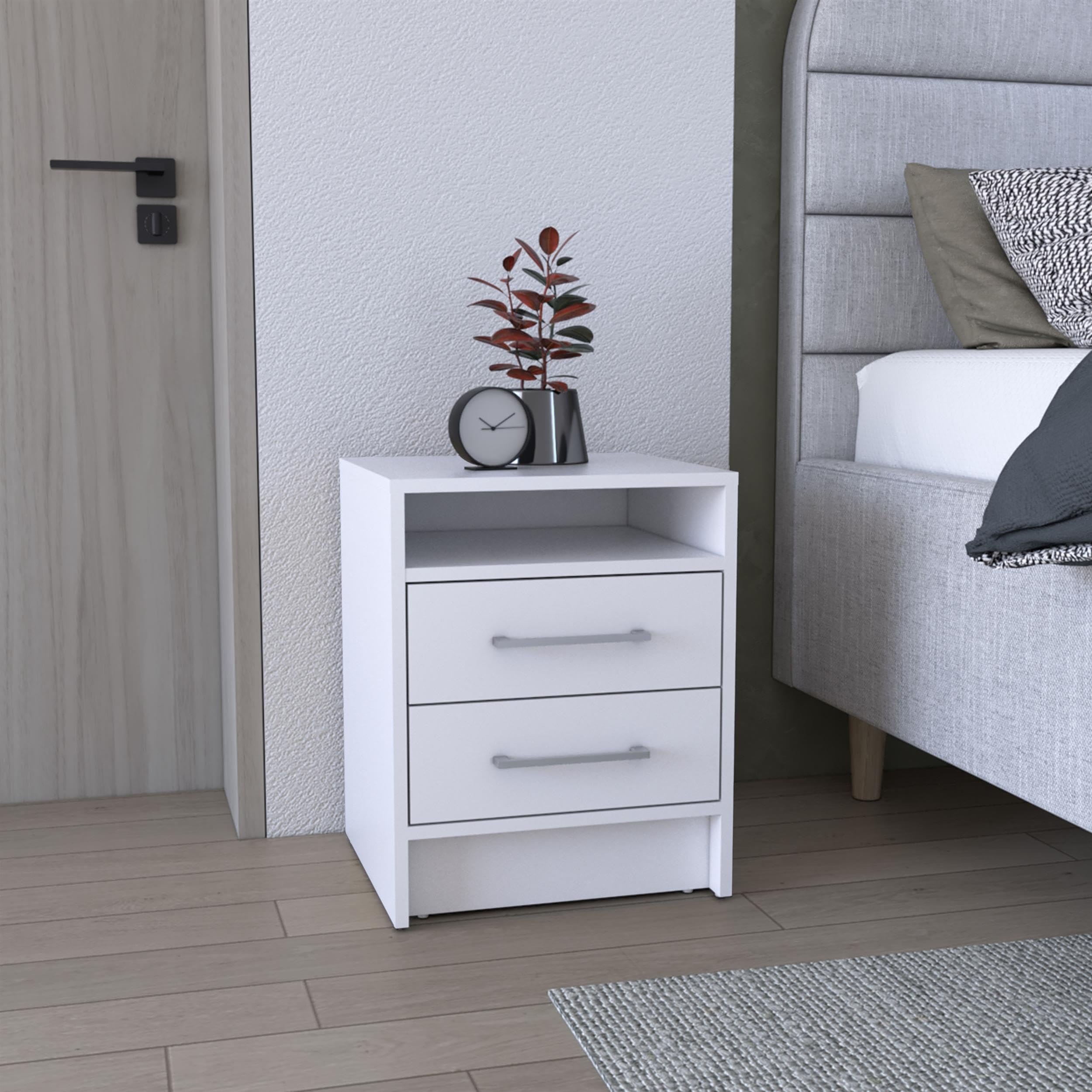 Greter 24  Two-Drawer Night Stand  With open shelf White"