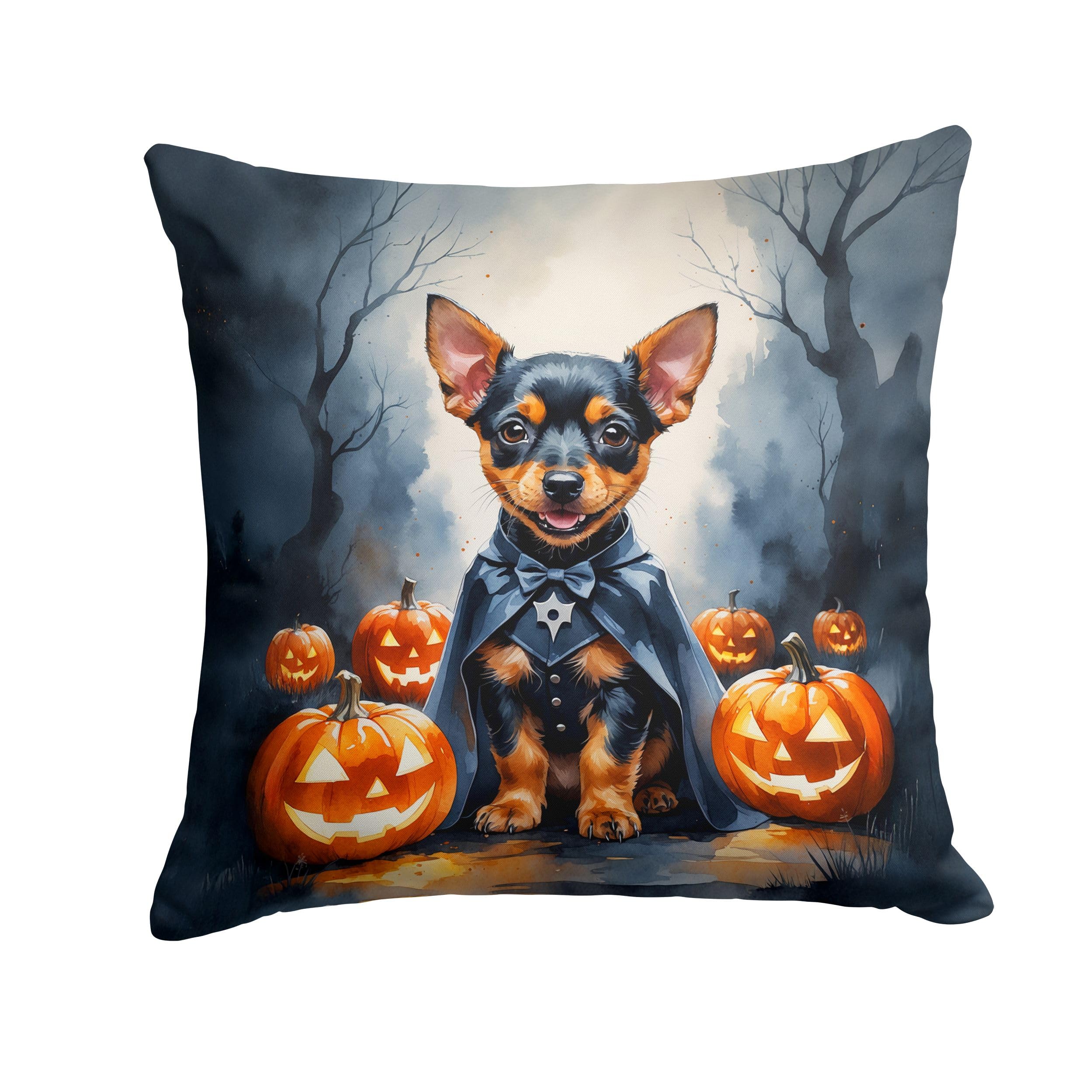Carolines Treasures Miniature Pinscher Puppy Halloween Throw Pillow Machine Washable, Indoor Outdoor Decorative Pillow for Couch, Bed or Patio, 14Hx14W