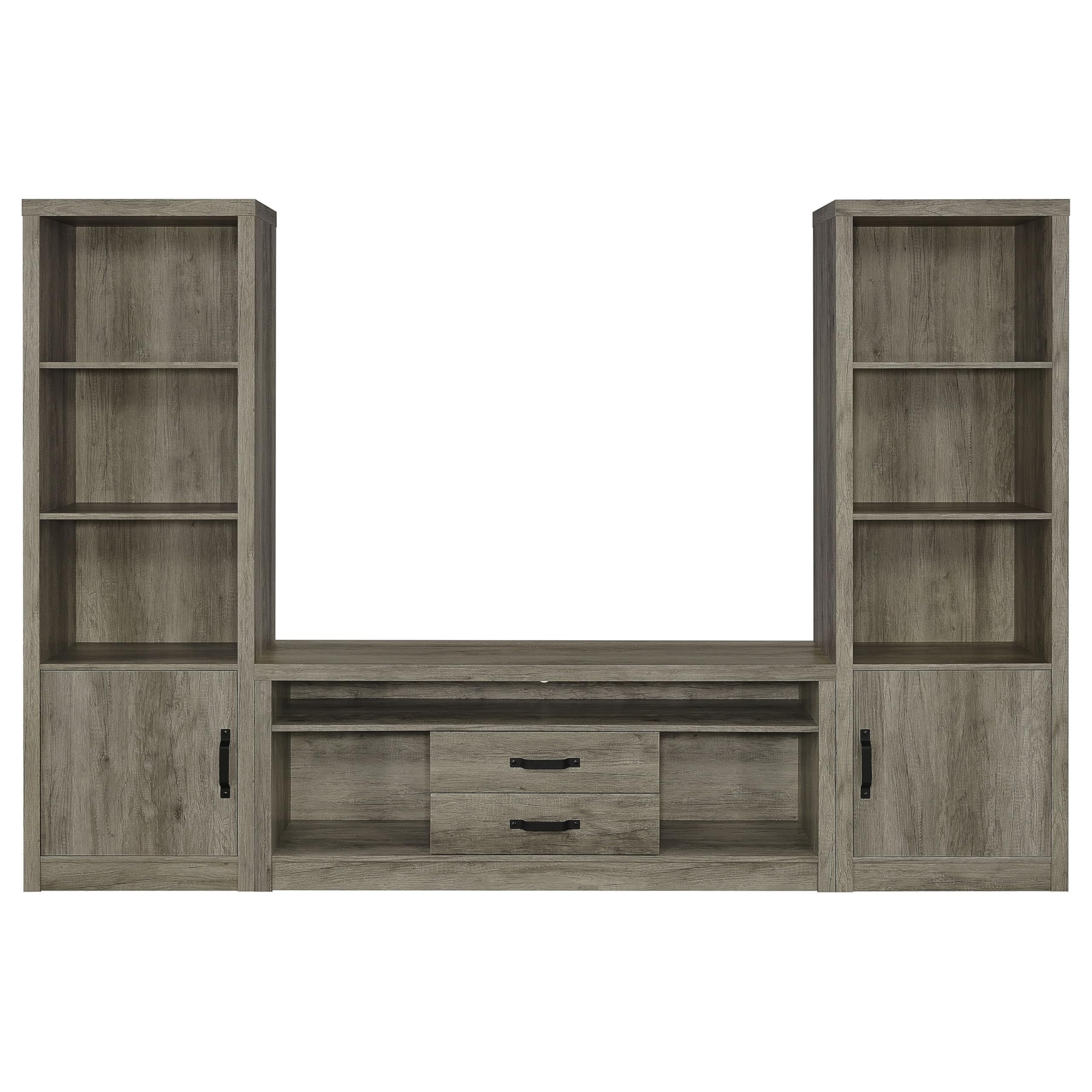 TV Entertainment Console with 2 Media Tower, 8 Compartments, Driftwood Gray