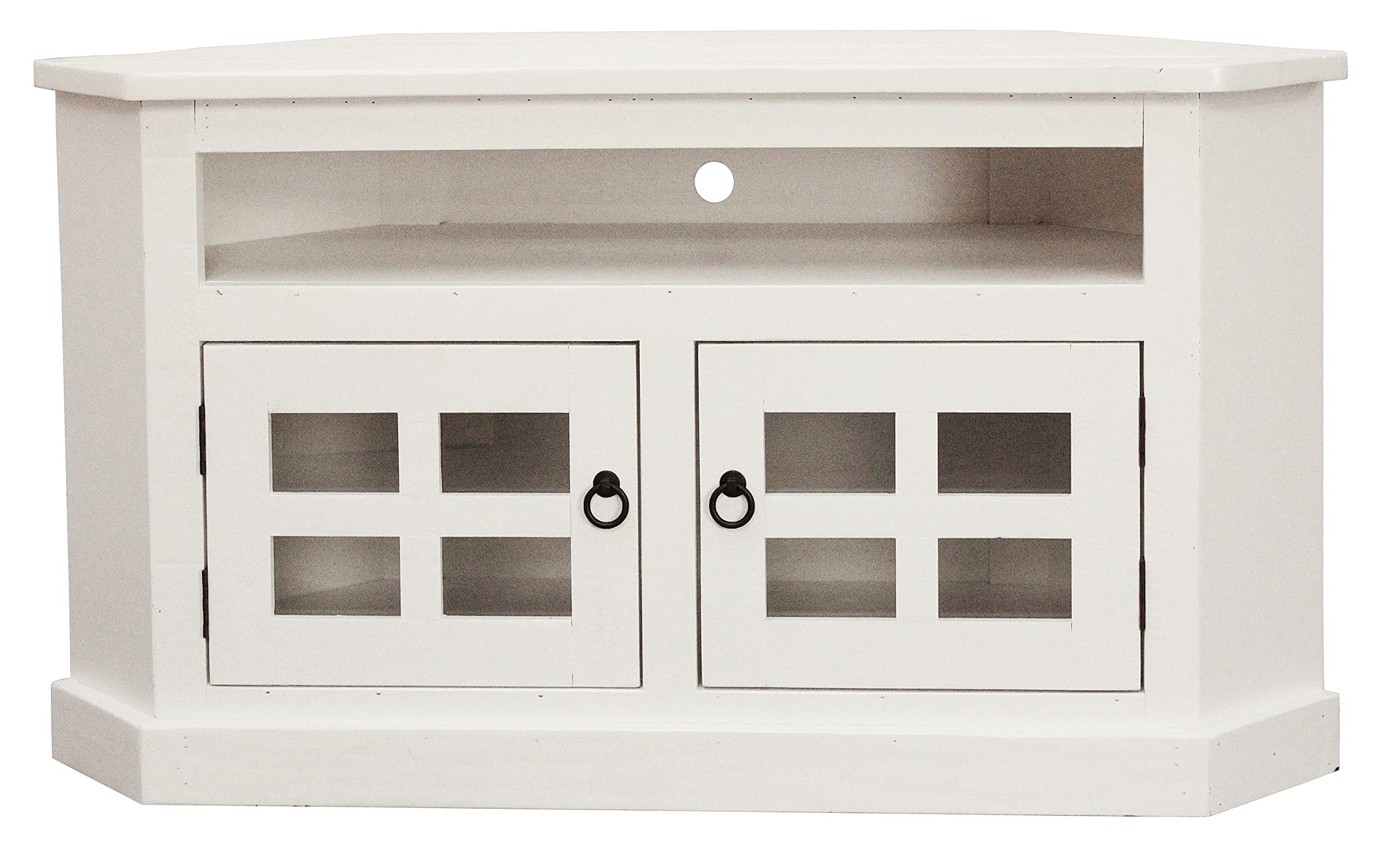 Rustic Curve Corner TV Stand in Soft White
