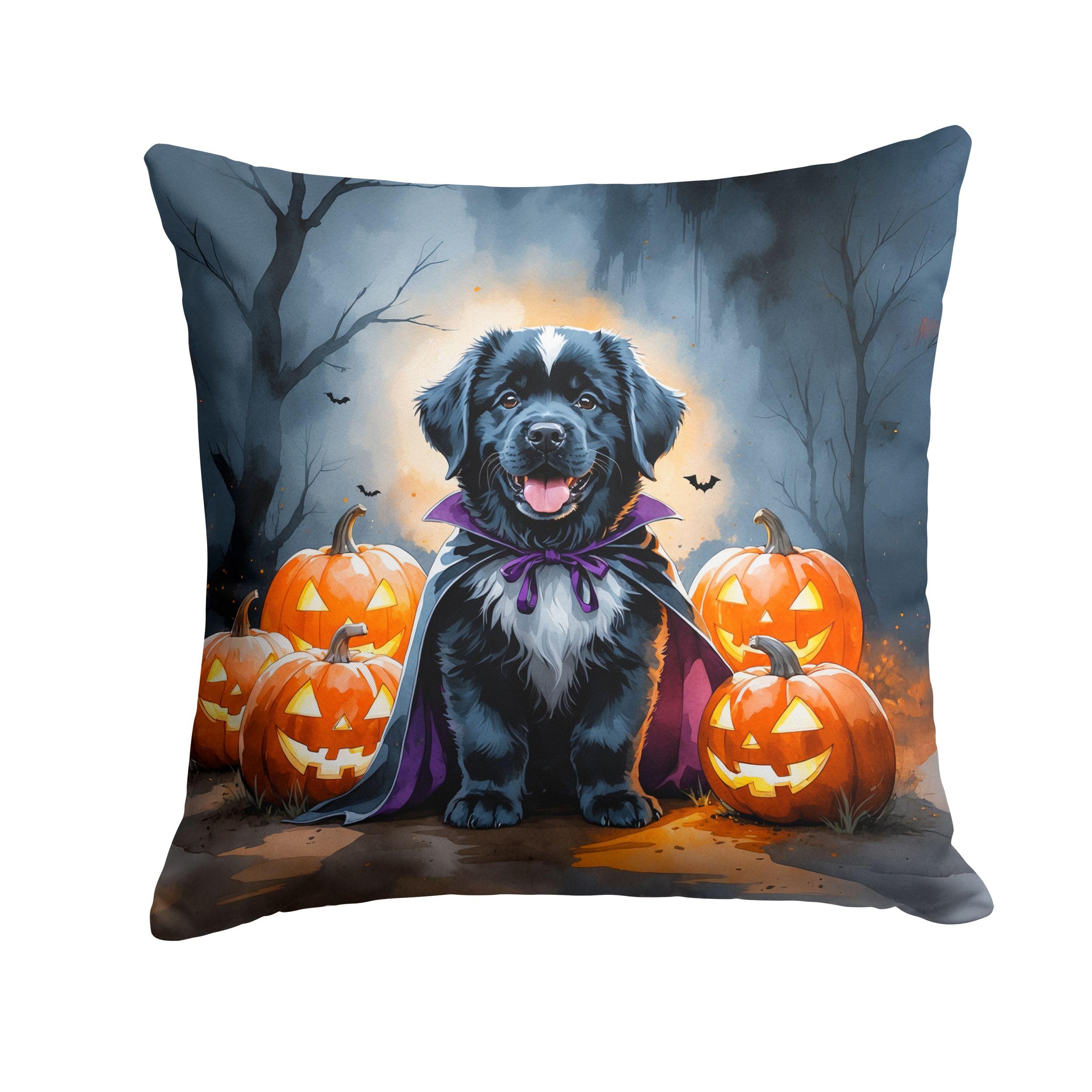 Carolines Treasures Newfoundland Puppy Halloween Throw Pillow Machine Washable, Indoor Outdoor Decorative Pillow for Couch, Bed or Patio, 14Hx14W