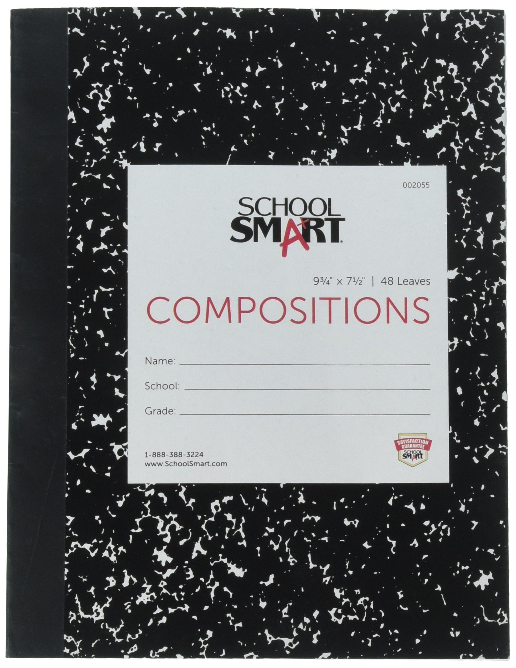 School Smart Flexible Composition Book - 48 Leaves, 9-3/4 X 7-1/2 in, 15 lb, 3/8 in Ruling, 96 Sheets, White Paper, Black Marble Cover