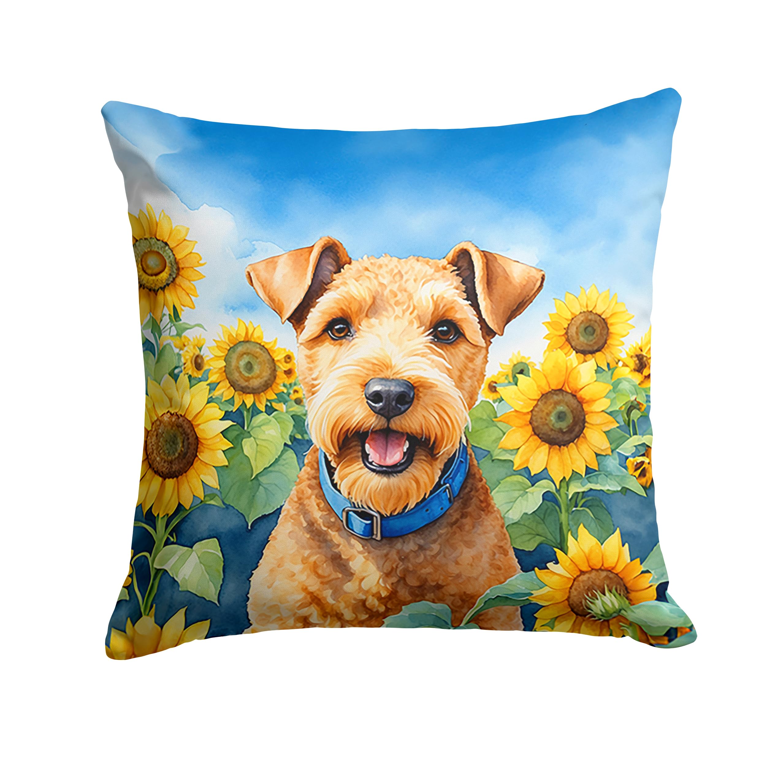 Carolines Treasures in Sunflowers Throw Pillow, 18Hx18W, Lakeland Terrier 6114