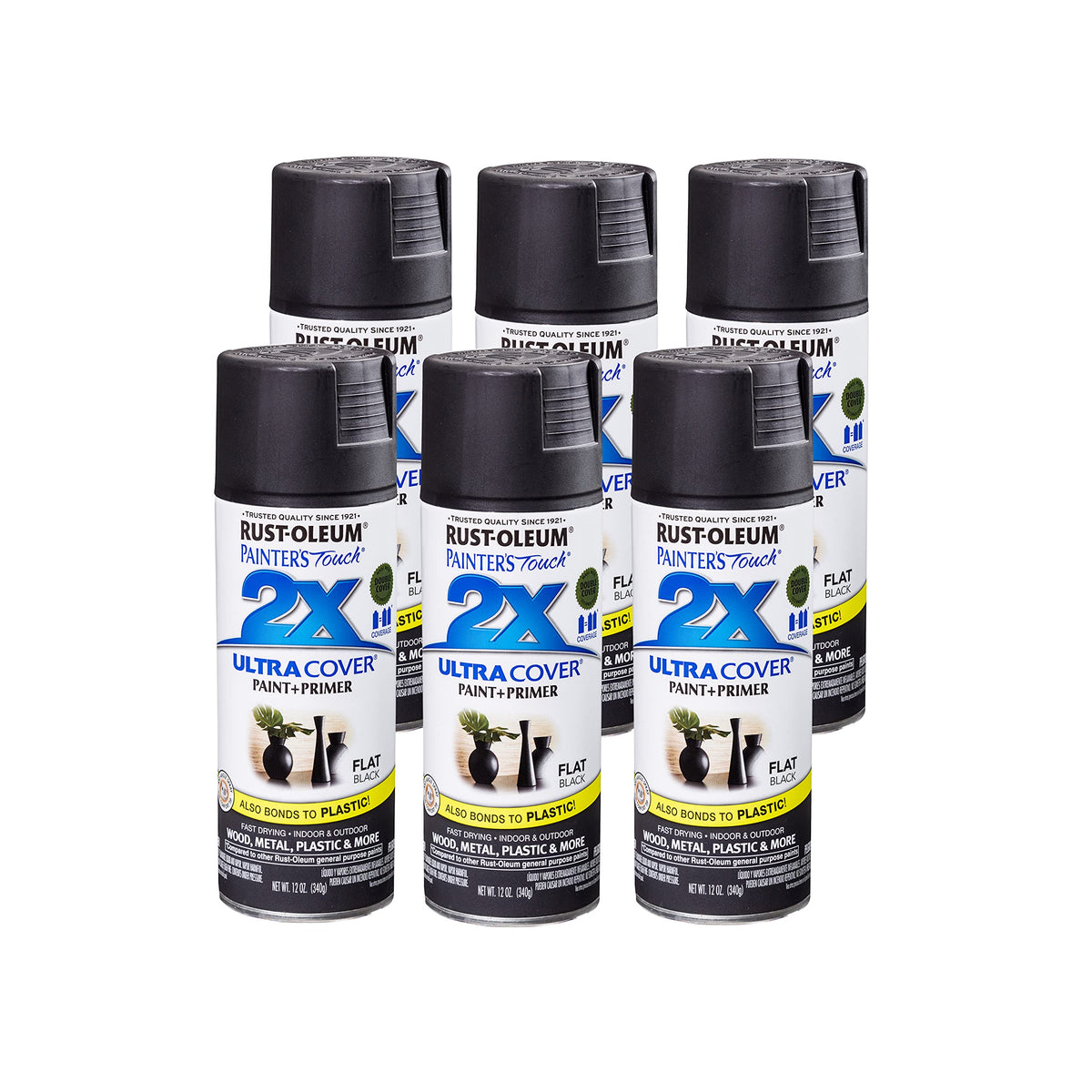 Rust-Oleum 249127-6 Pk Painter'S Touch 2X Ultra Cover, 6 Pack, Flat Black