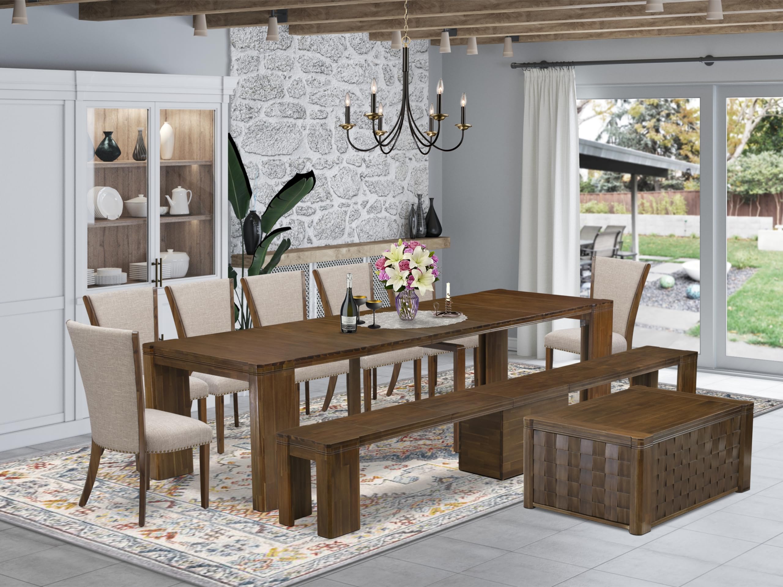 10 Pieces Extendable Dining Set Includes a Rectangle Kitchen Table