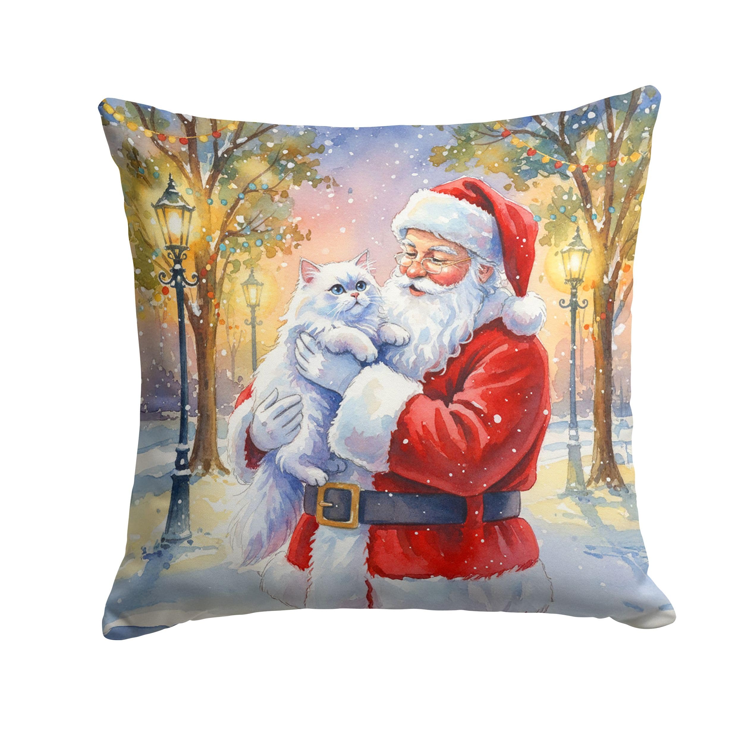 Carolines Treasures Persian White Cat with Santa Claus Throw Pillow Decorative Indoor Outdoor Accent Cushion for Couch, Bed or Patio, 18Hx18W