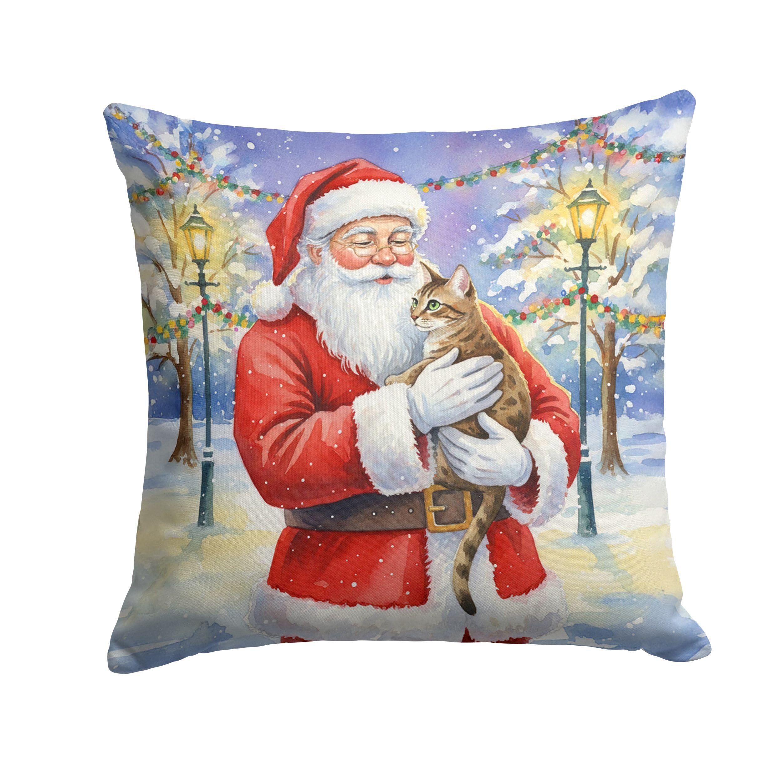 Carolines Treasures Egyptian Mau Cat with Santa Claus Throw Pillow Decorative Indoor Outdoor Accent Cushion for Couch, Bed or Patio, 18Hx18W