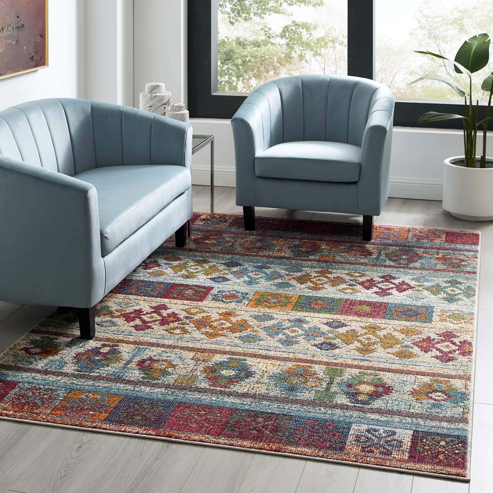 Tribute Nala Distressed Vintage Floral Lattice 5x8 Area Rug - Multicolored