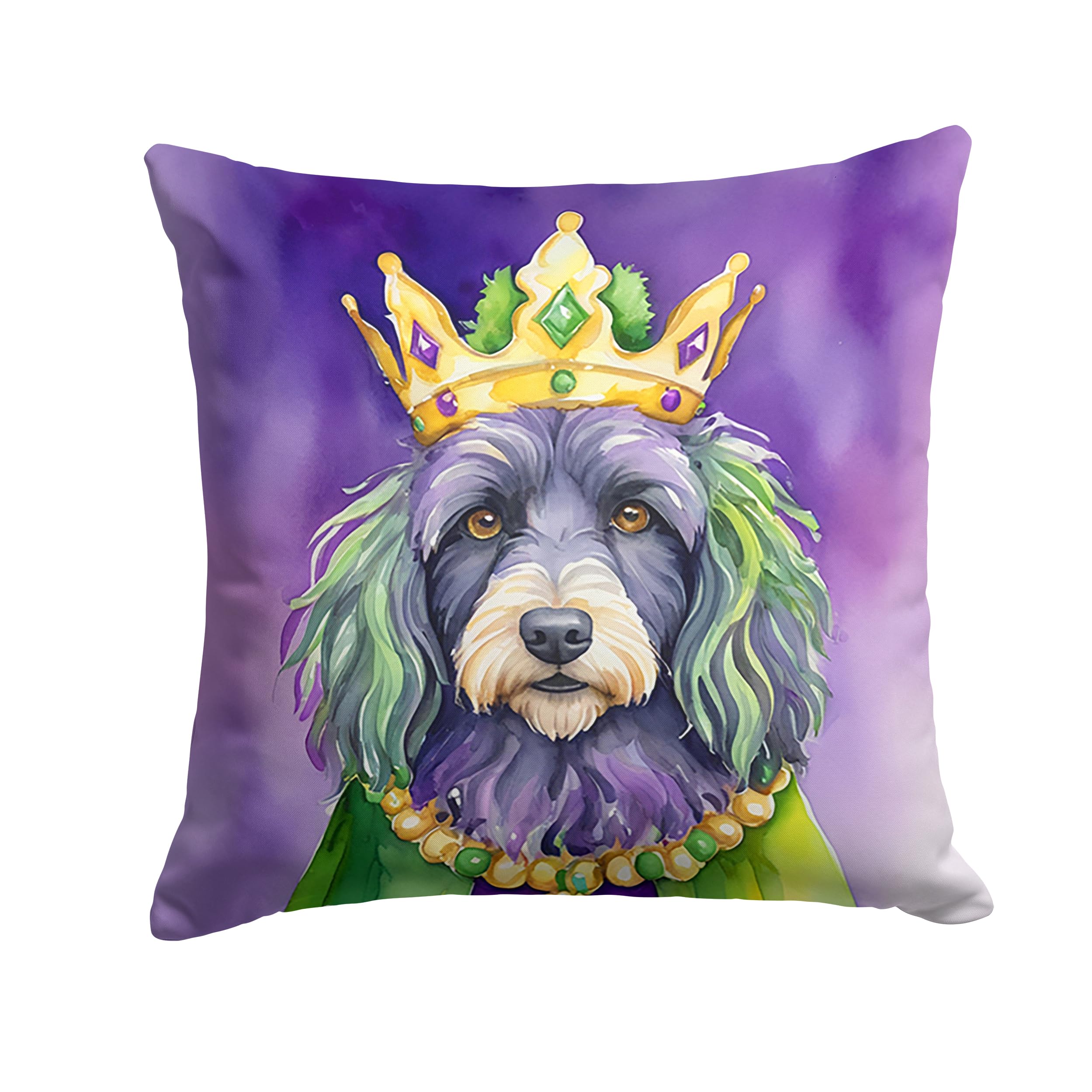 Carolines Treasures Bergamasco Sheepdog King of Mardi Gras Throw Pillow Machine Washable, Indoor Outdoor Decorative Pillow for Couch, Bed or Patio, 18Hx18W