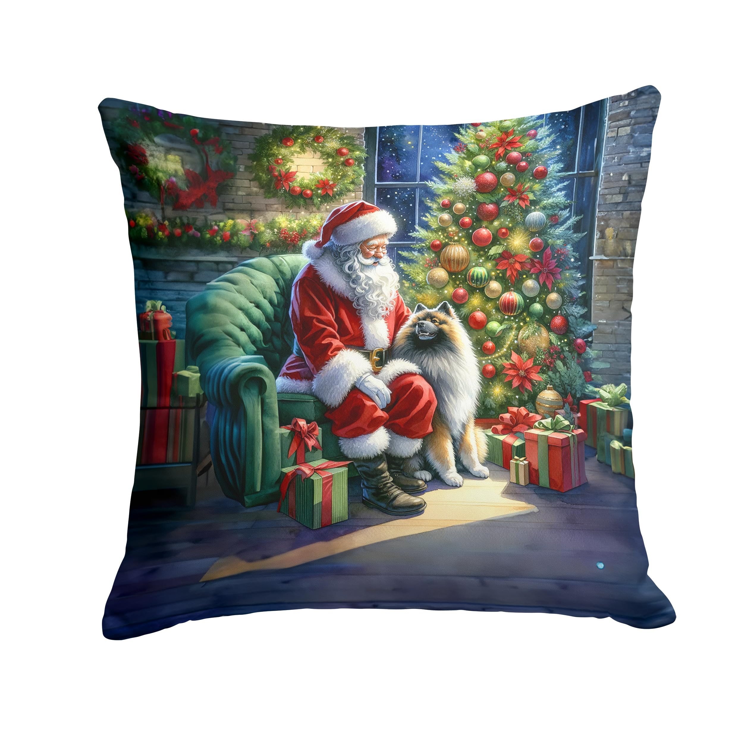 Carolines Treasures Keeshond and Santa Claus Throw Pillow Machine Washable, Indoor Outdoor Decorative Pillow for Couch, Bed or Patio, 18Hx18W