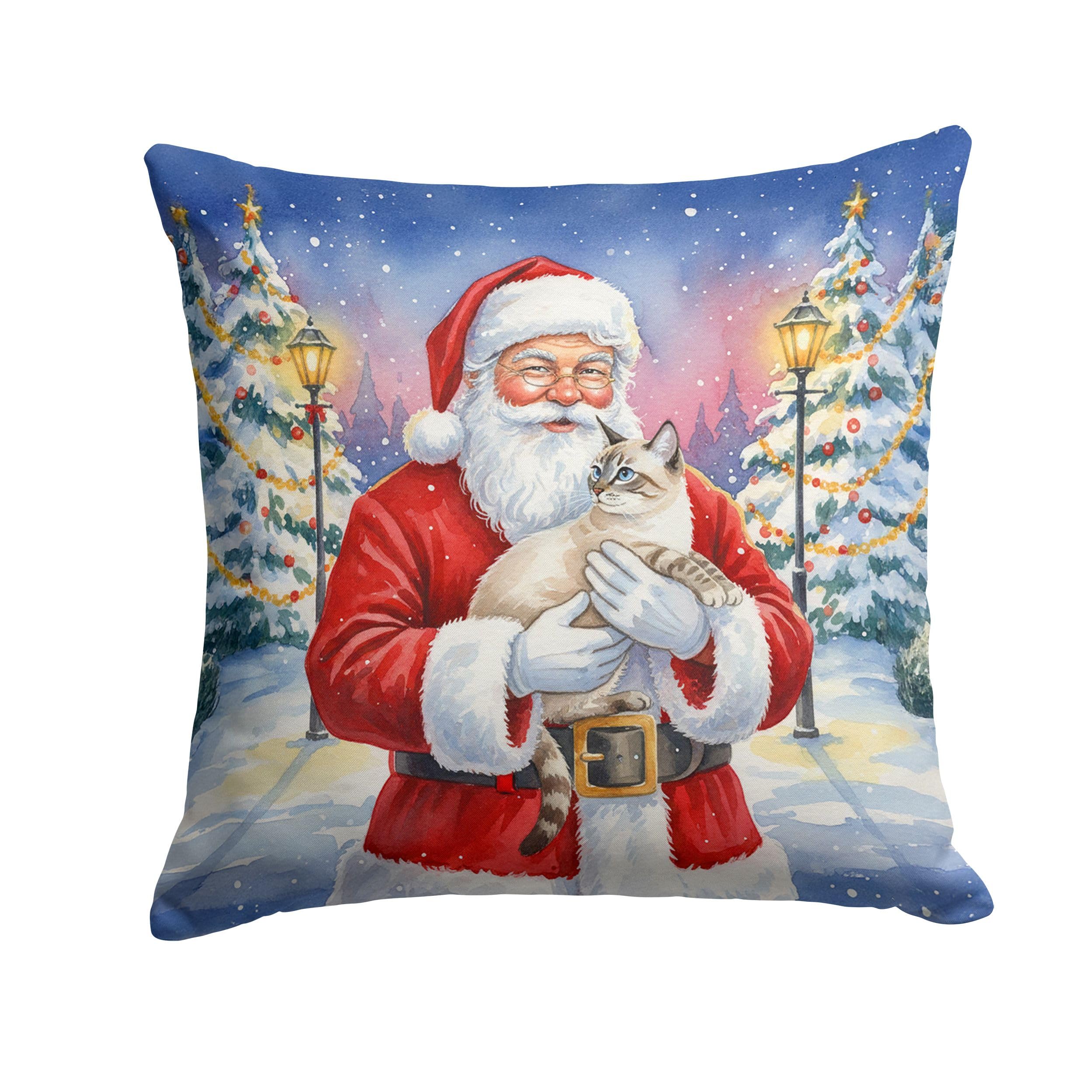 Carolines Treasures Lynx Point Cat with Santa Claus Throw Pillow Decorative Indoor Outdoor Accent Cushion for Couch, Bed or Patio, 18Hx18W
