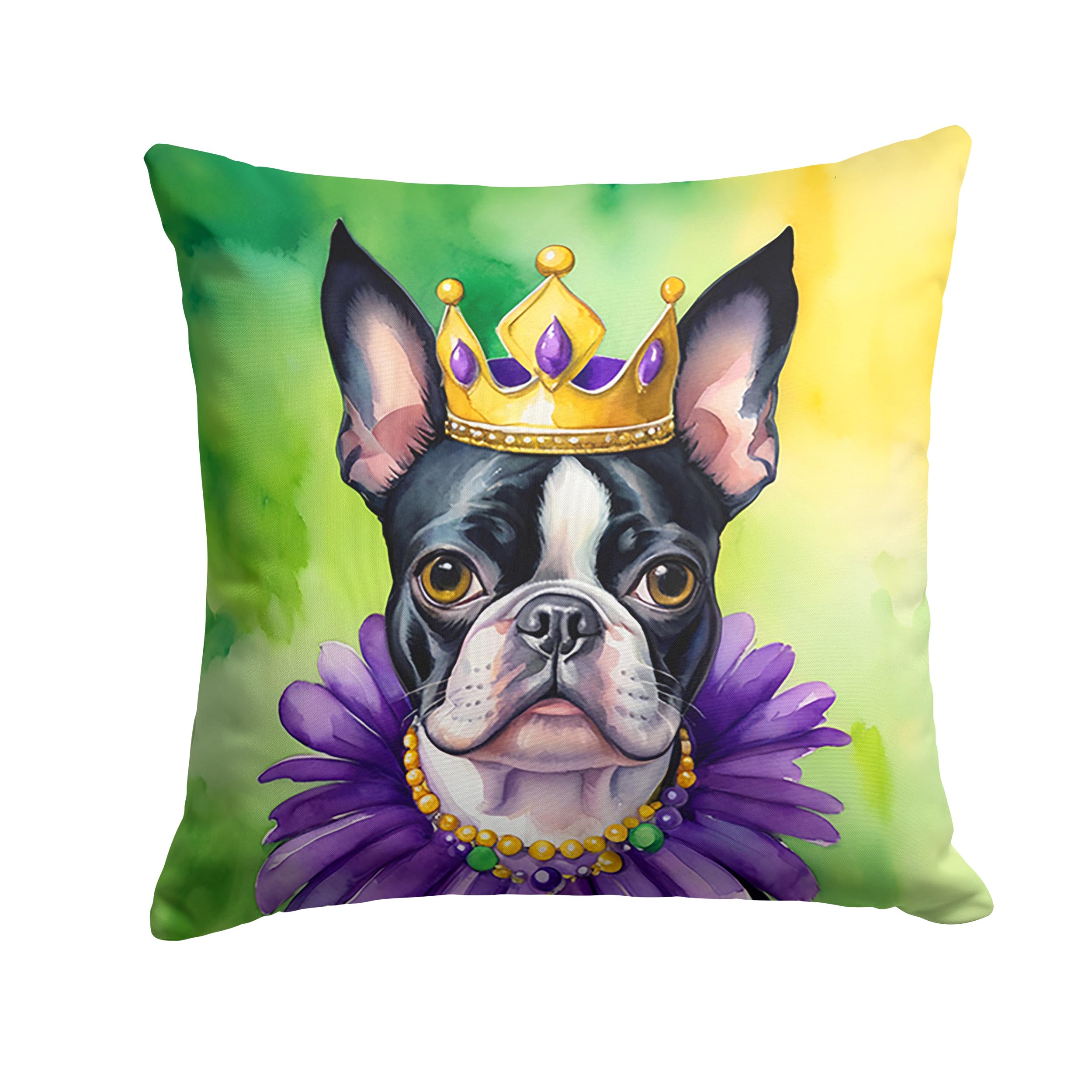 Carolines Treasures Boston Terrier King of Mardi Gras Throw Pillow Machine Washable, Indoor Outdoor Decorative Pillow for Couch, Bed or Patio, 18Hx18W