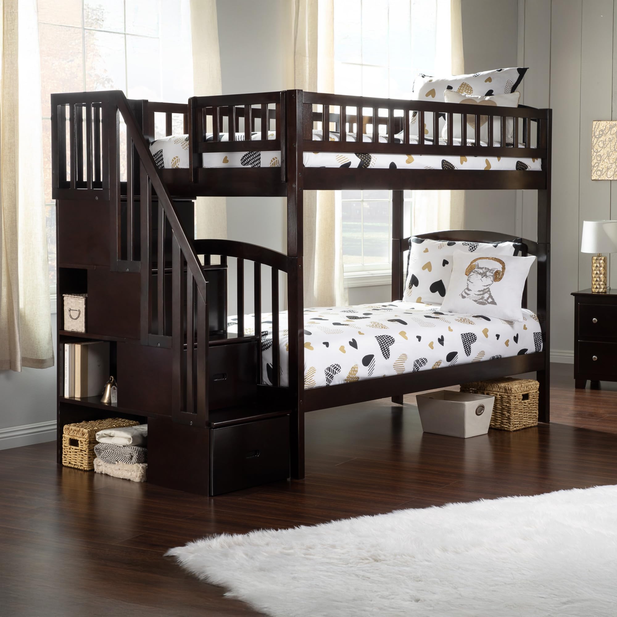 Westbrook Twin over Twin Solid Wood Staircase Bunk Bed in Espresso