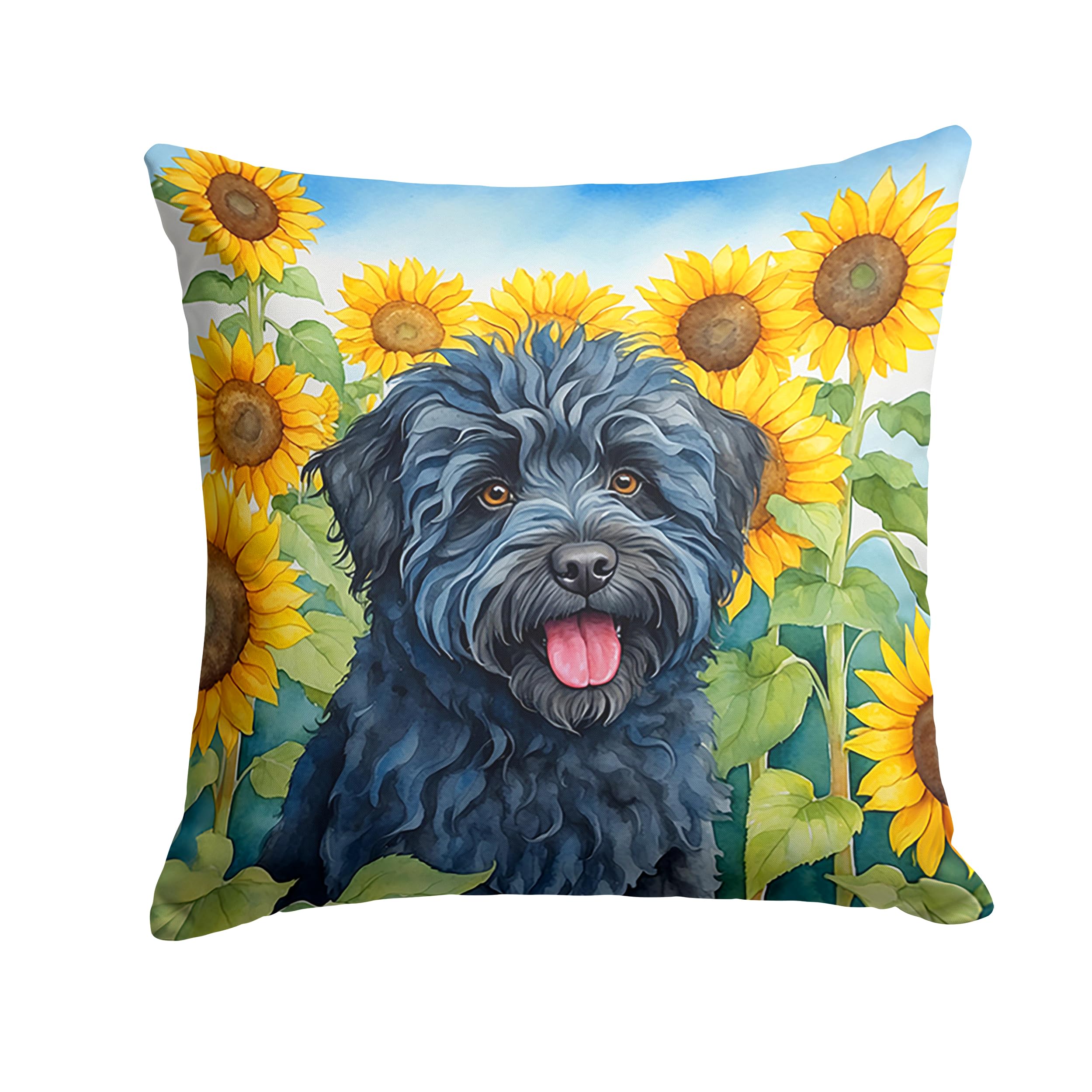 Puli In Sunflowers Throw Pillow