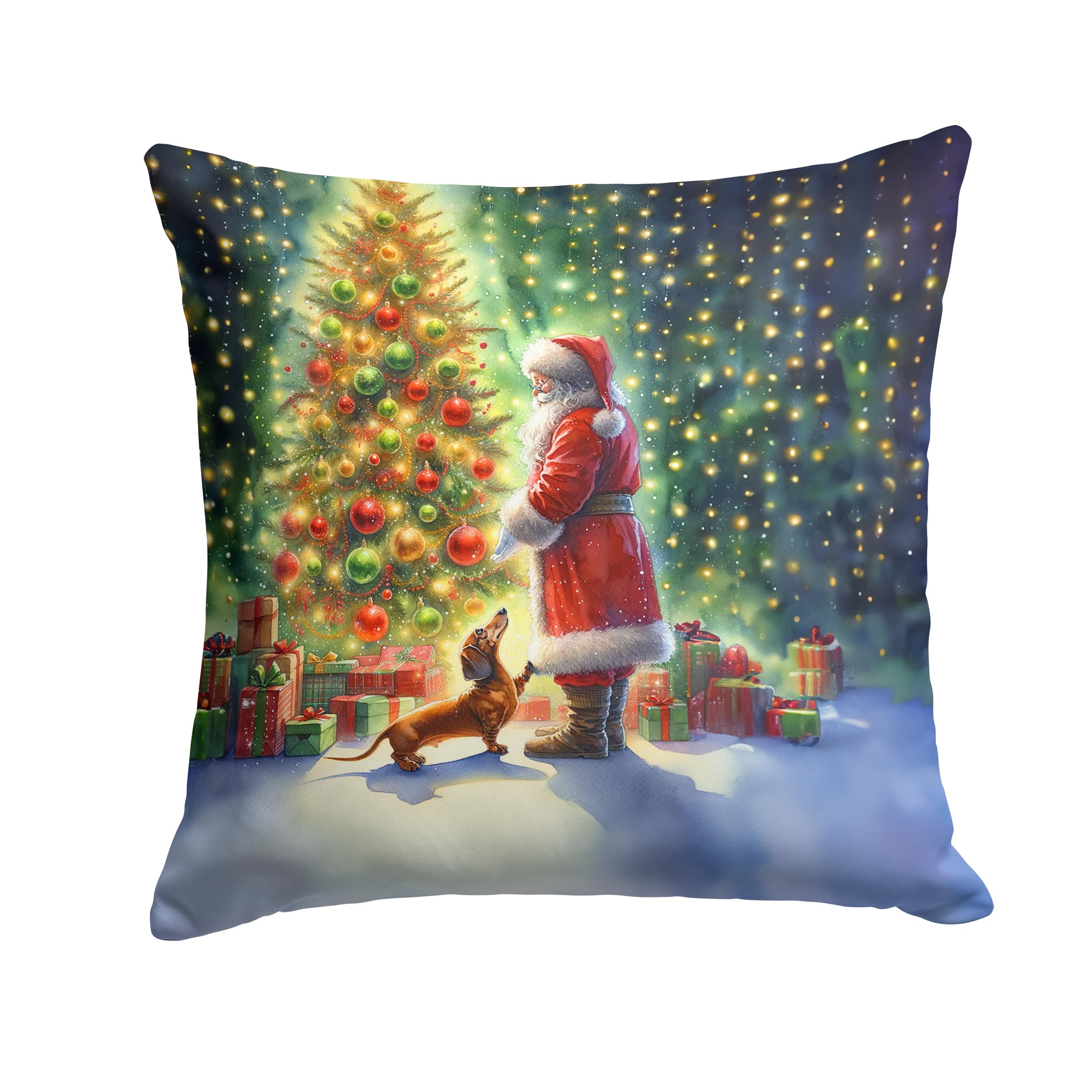 Carolines Treasures Dachshund and Santa Claus Throw Pillow Machine Washable, Indoor Outdoor Decorative Pillow for Couch, Bed or Patio, 14Hx14W
