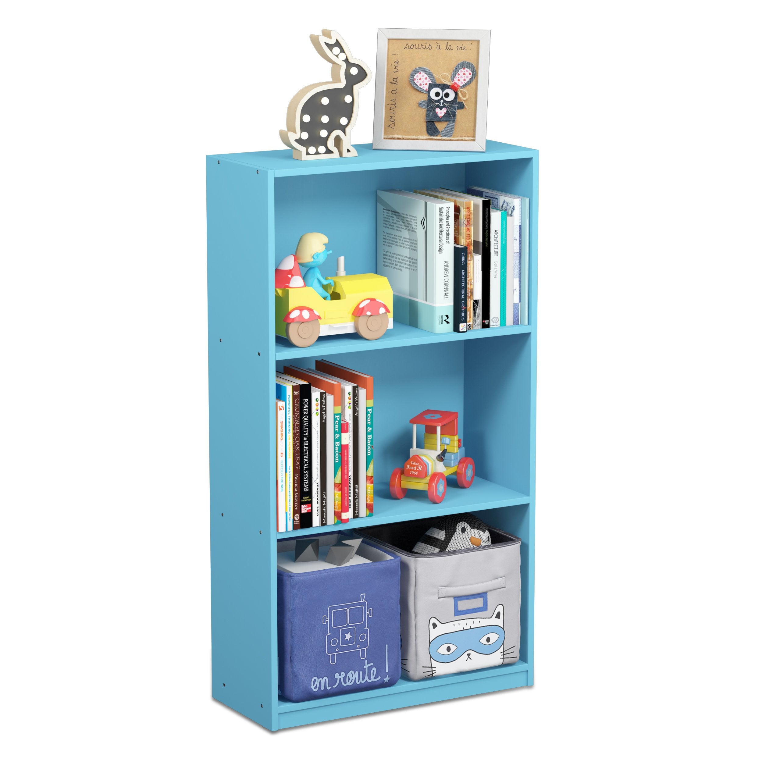 Furinno Basic 3-Tier Bookcase Storage Shelves, Light Blue, 99736LBL
