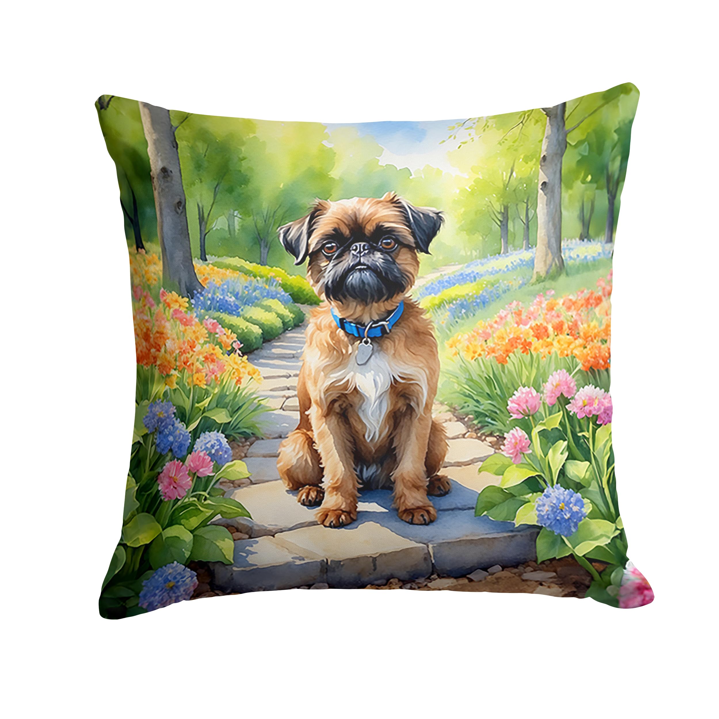 Carolines Treasures Brussels Griffon Spring Path Throw Pillow Machine Washable, Indoor Outdoor Decorative Pillow for Couch, Bed or Patio, 14Hx14W