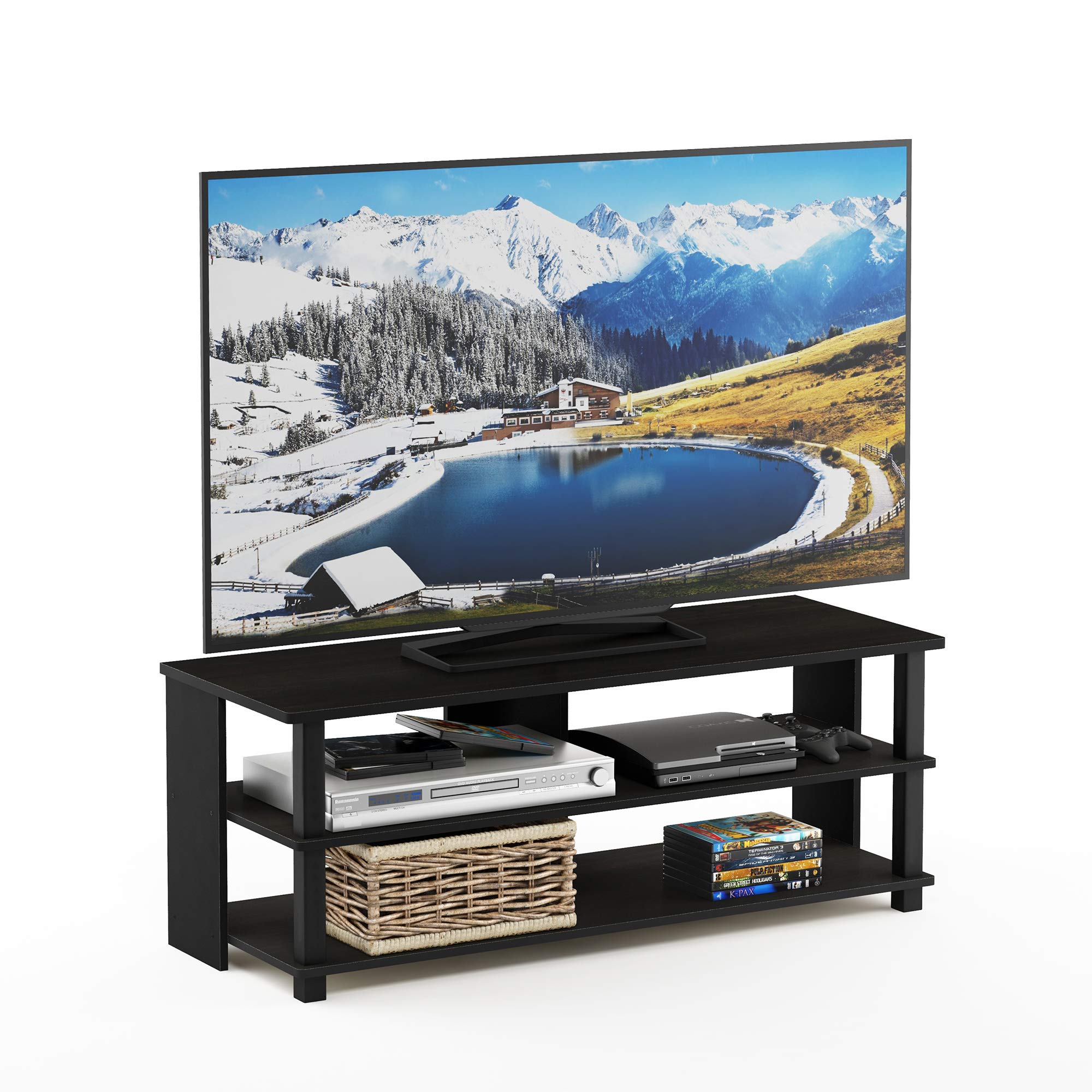 Furinno Sully 3-Tier TV Stand for TV up to 50, Espresso/Black, 17077EX/BK