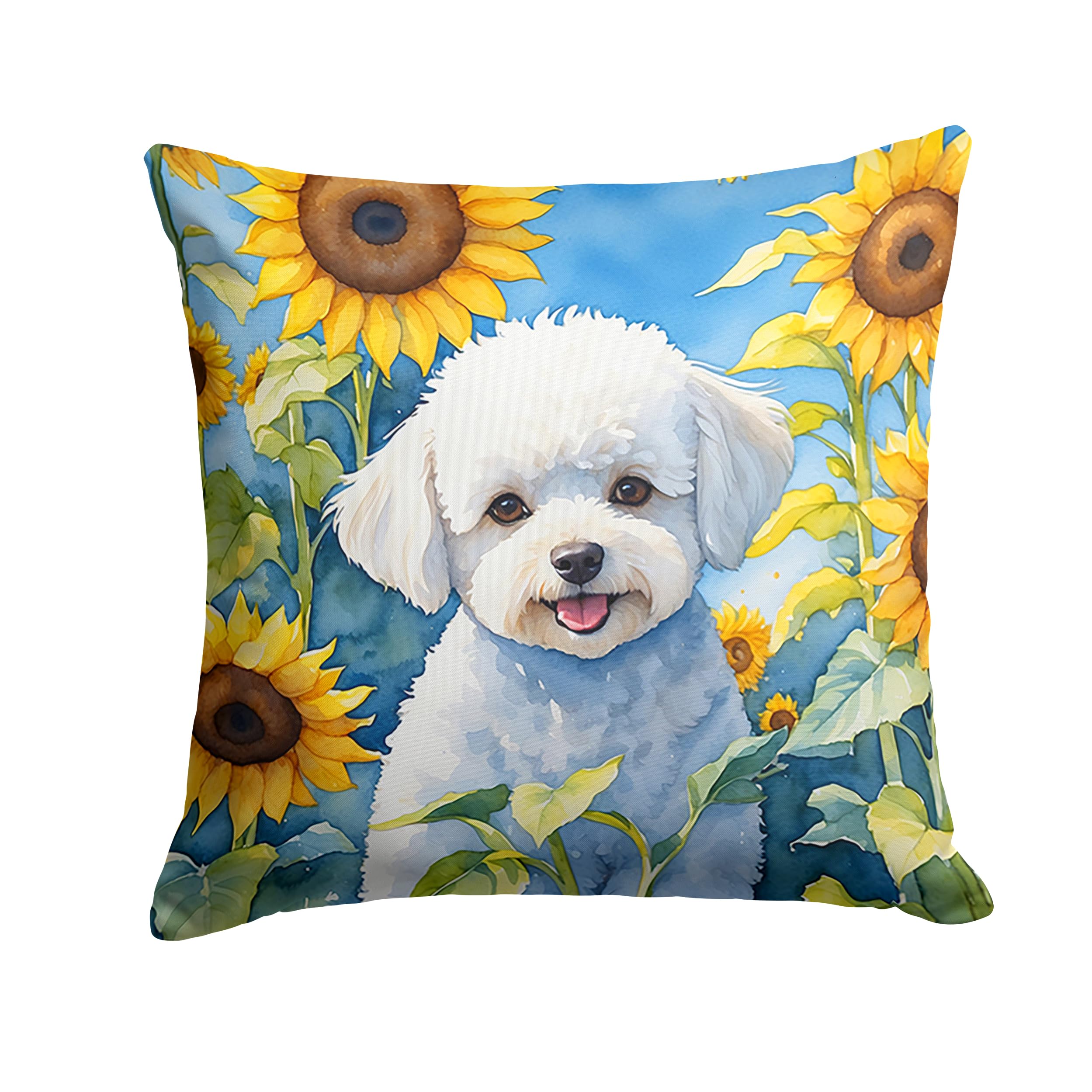 Bichon Frise In Sunflowers Throw Pillow