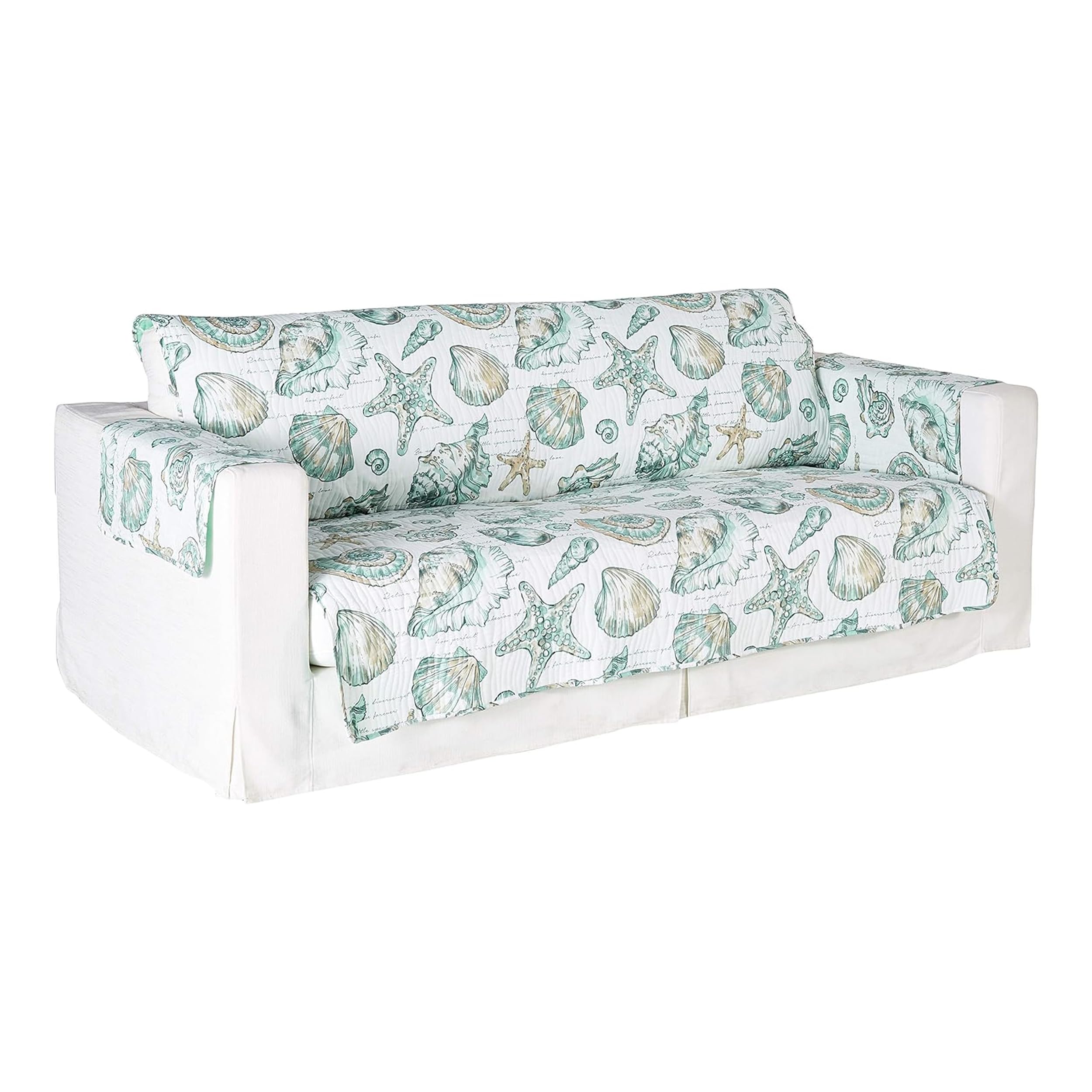 Jiye 127 Inch Wave Quilted Sofa Cover with Seashell Design, White Polyester
