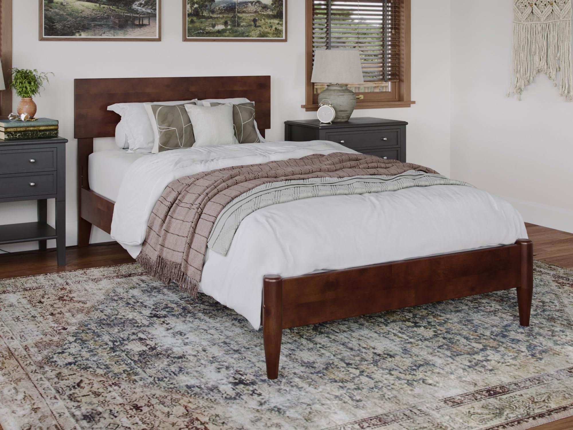 Aria Twin XL Solid Wood Modern Low Profile Platform Bed in Walnut
