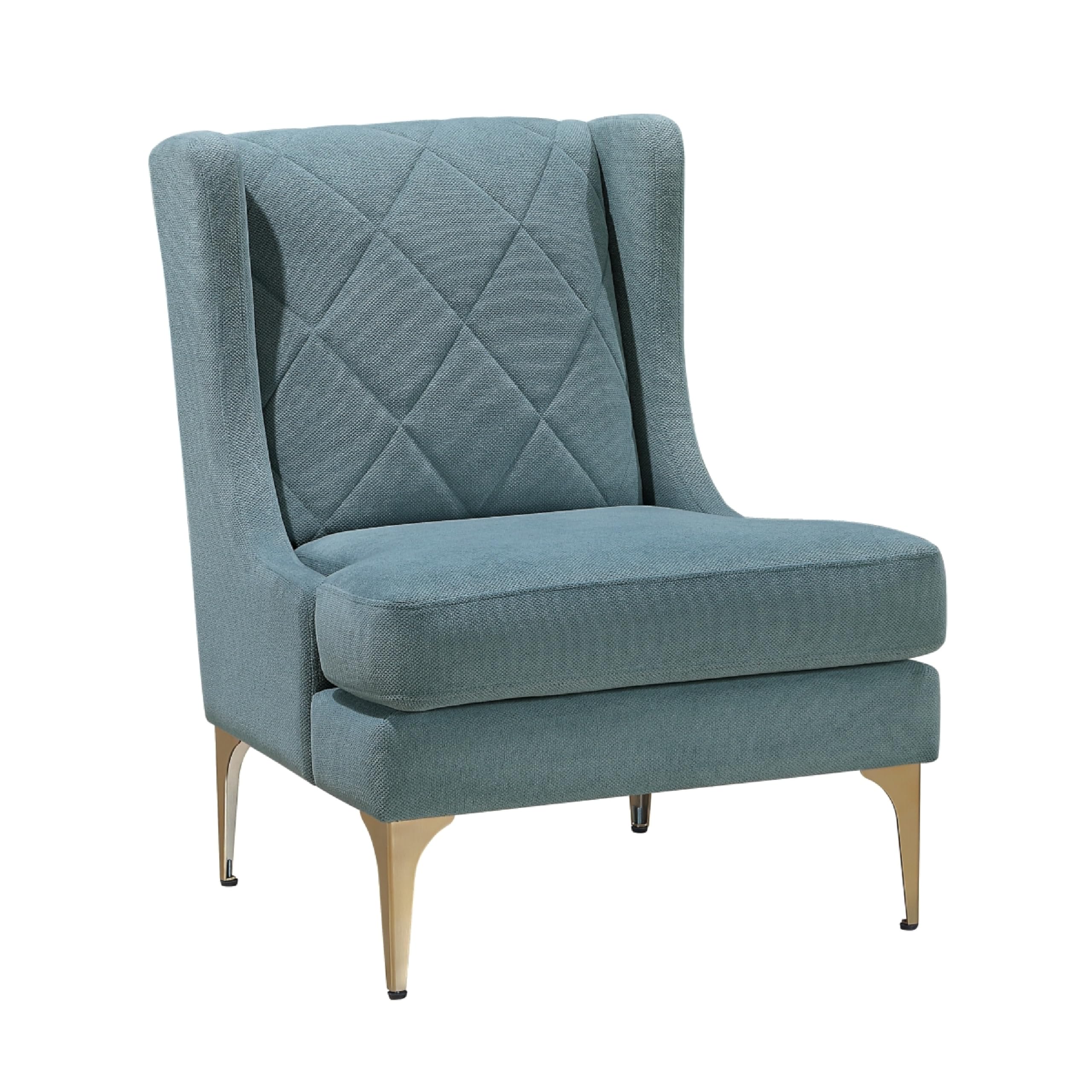 Svy Wingback Accent Chair, Blue Chenille Cushion, Gold Metal Legs