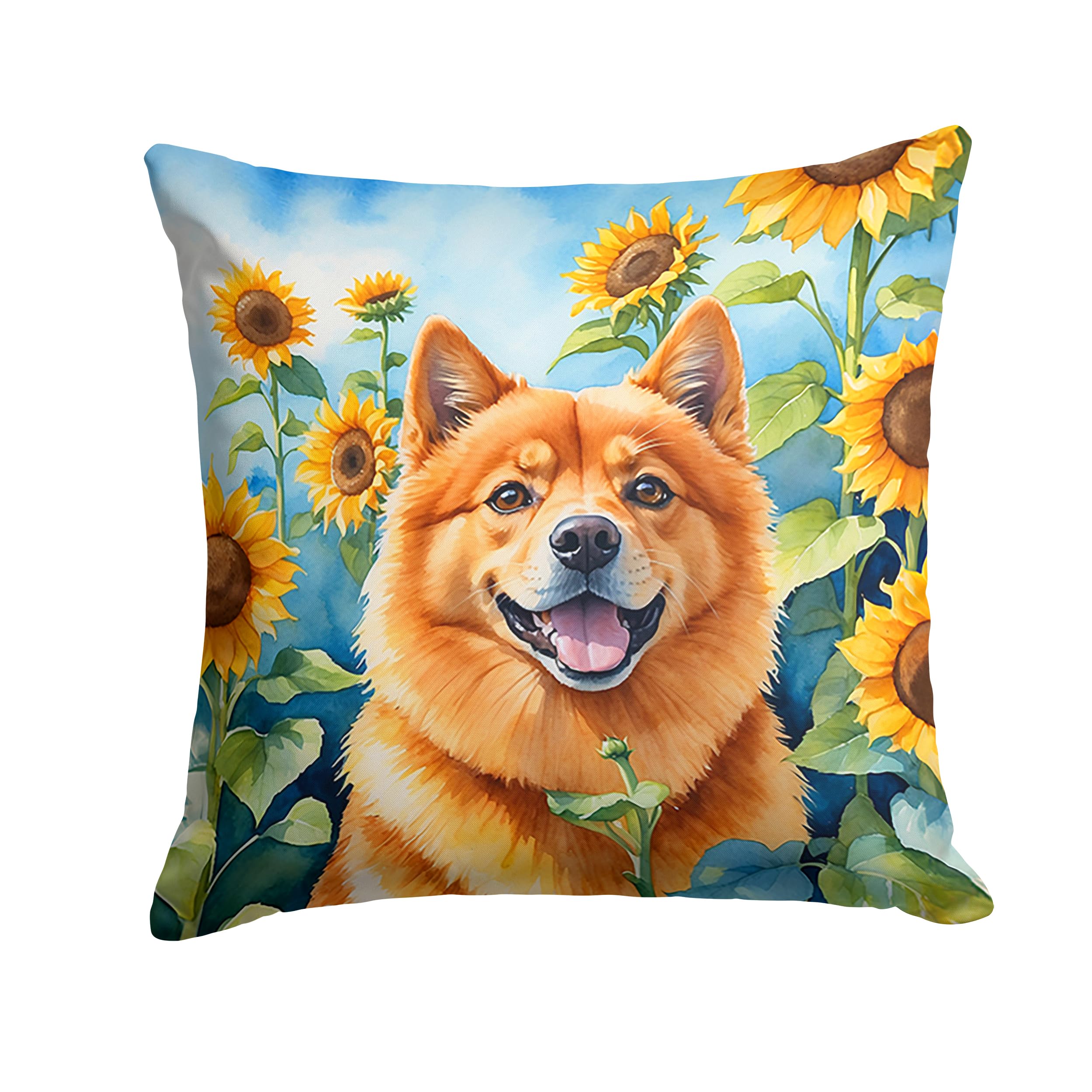 Finnish Spitz In Sunflowers Throw Pillow
