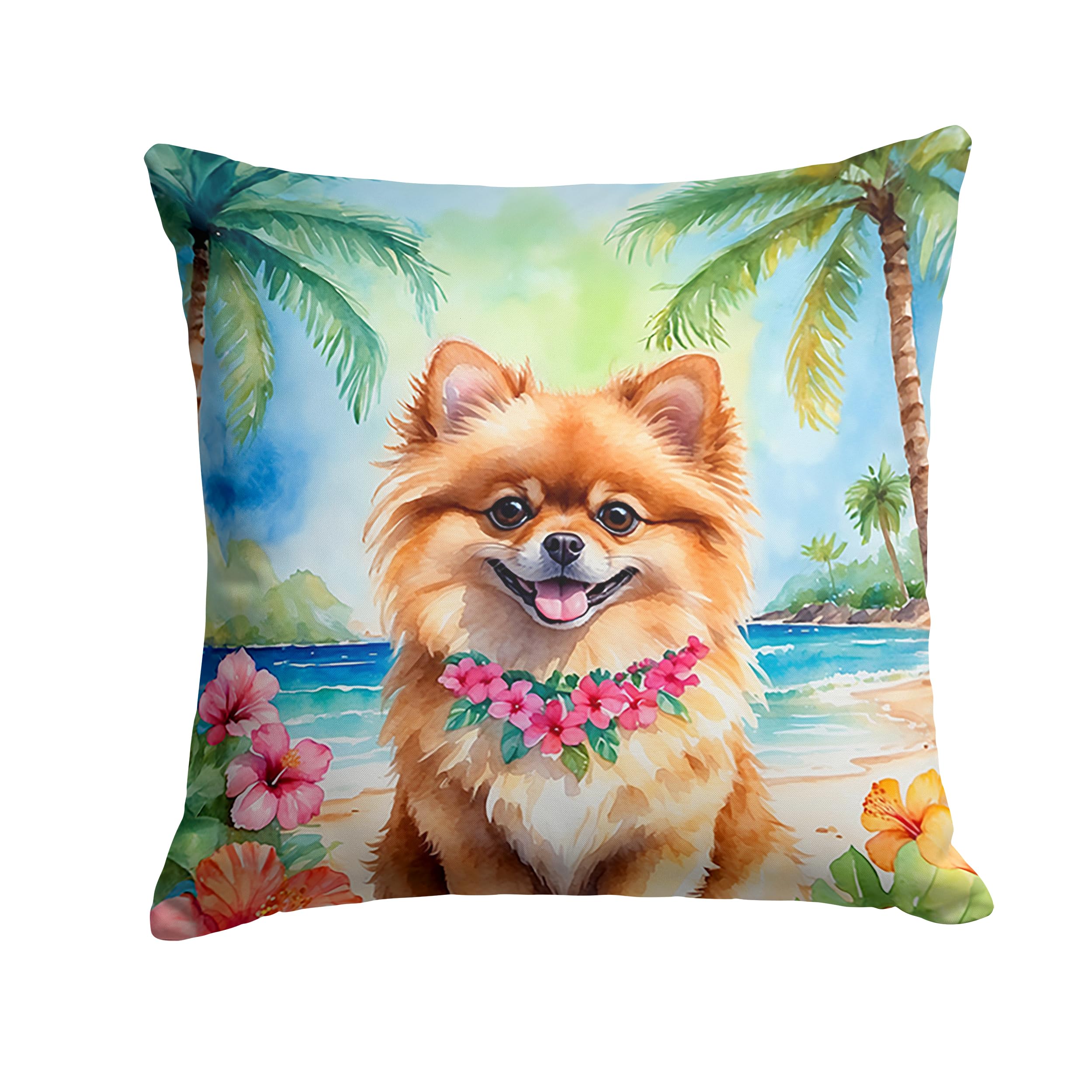 Carolines Treasures Luau Party Decorative Throw Pillow, 18Hx18W, Pomeranian 6493