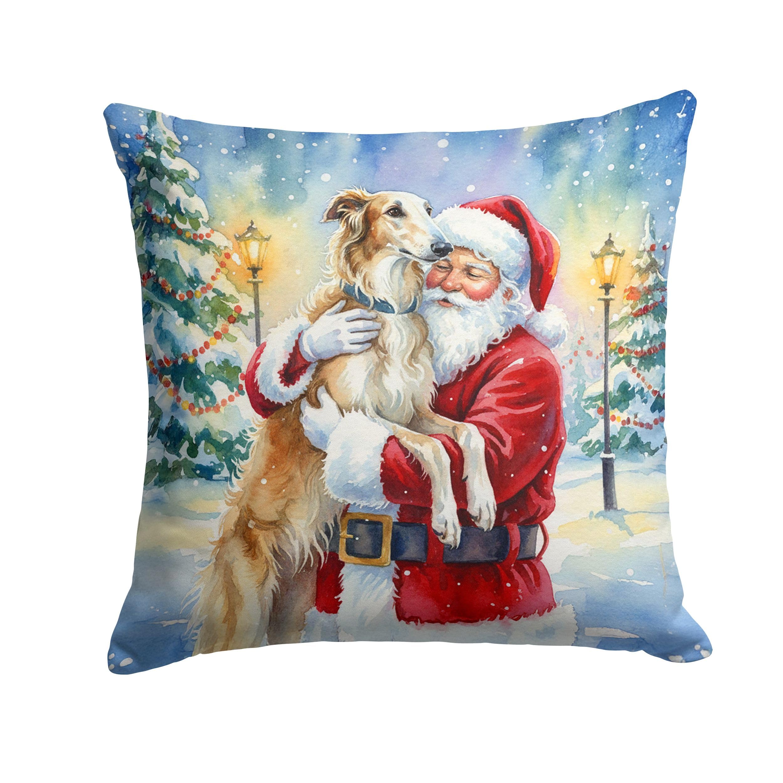 Carolines Treasures Borzoi/with Santa Claus Throw Pillow Decorative Indoor Outdoor Accent Cushion for Couch, Bed or Patio, 14Hx14W