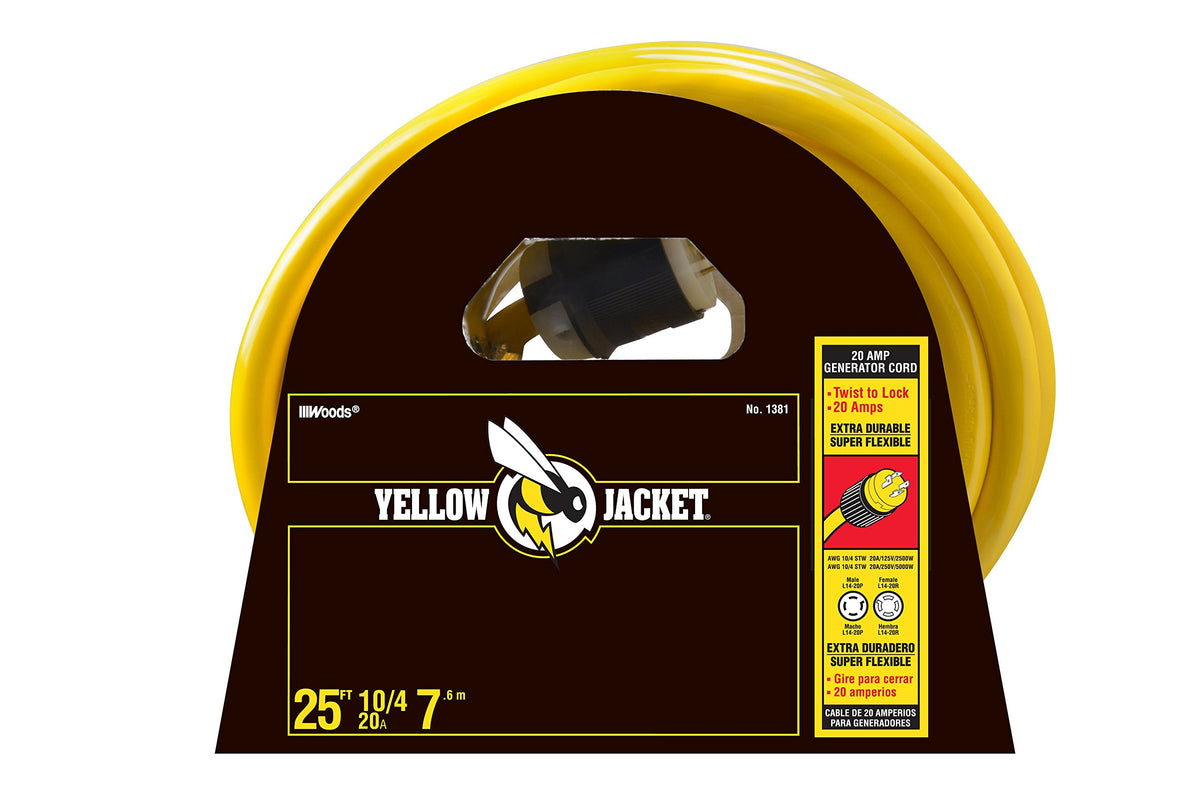 Yellow Jacket 1493 10/4 Heavy-Duty Stw 30-Amp/250-Volt Nema L14-30 Generator Power Cord, 25-Feet