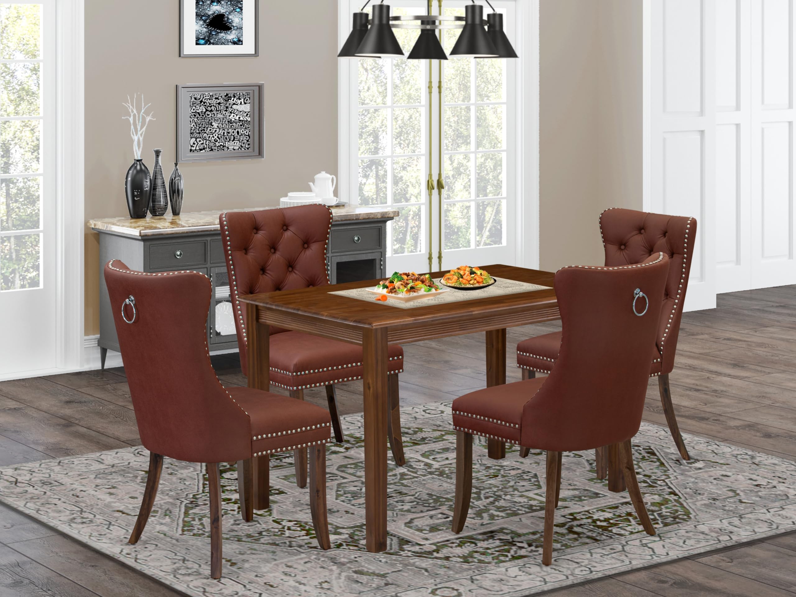 East West Furniture YADA5-AWA-26 5 Piece Dining Room Furniture Set Includes a Rectangle Solid Wood Table and 4 Parson Kitchen Chairs, 30x48 Inch, Antique Walnut