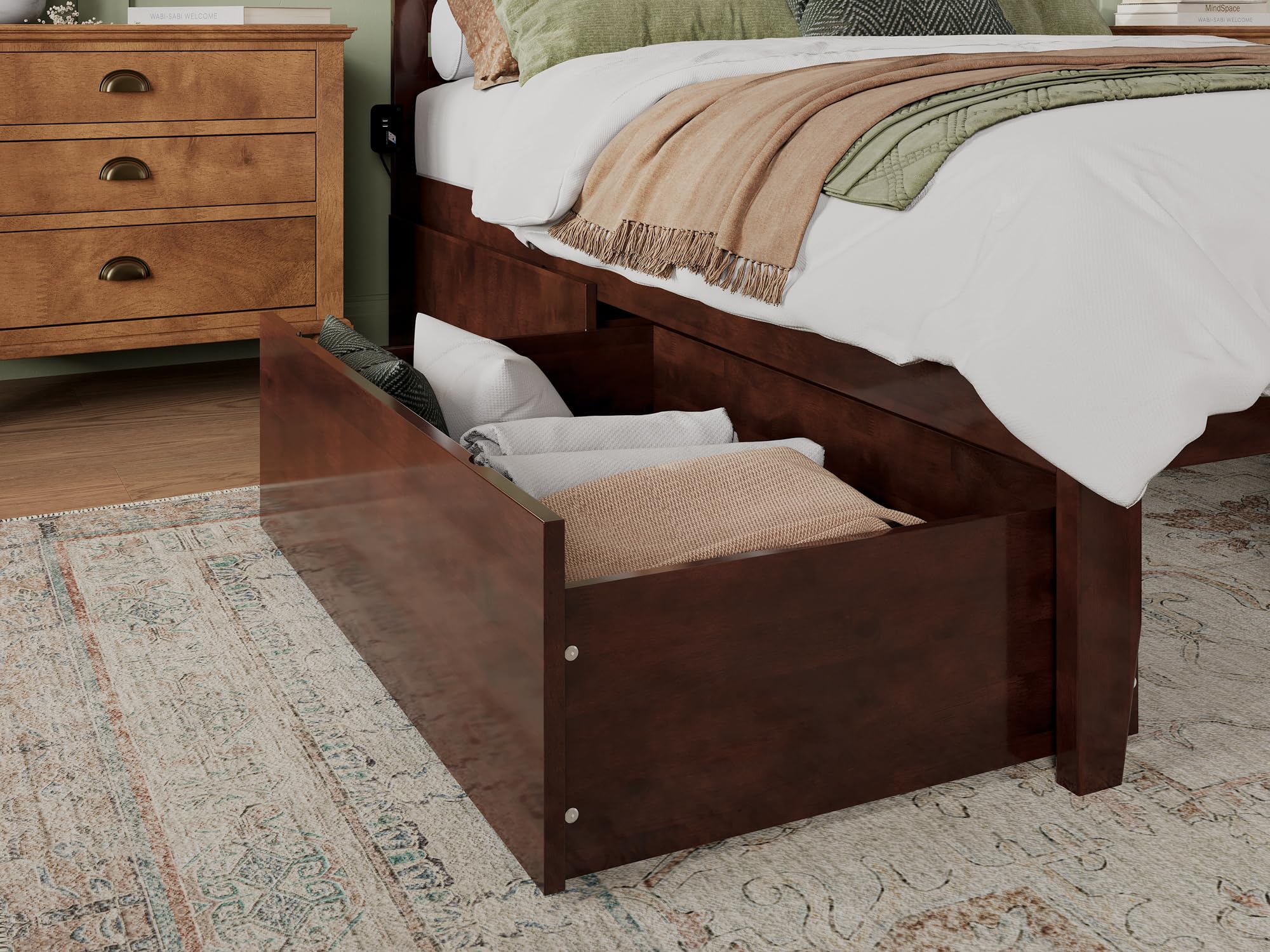 Set of 2 Queen/King/ Twin XL Under-Bed Drawers in Walnut