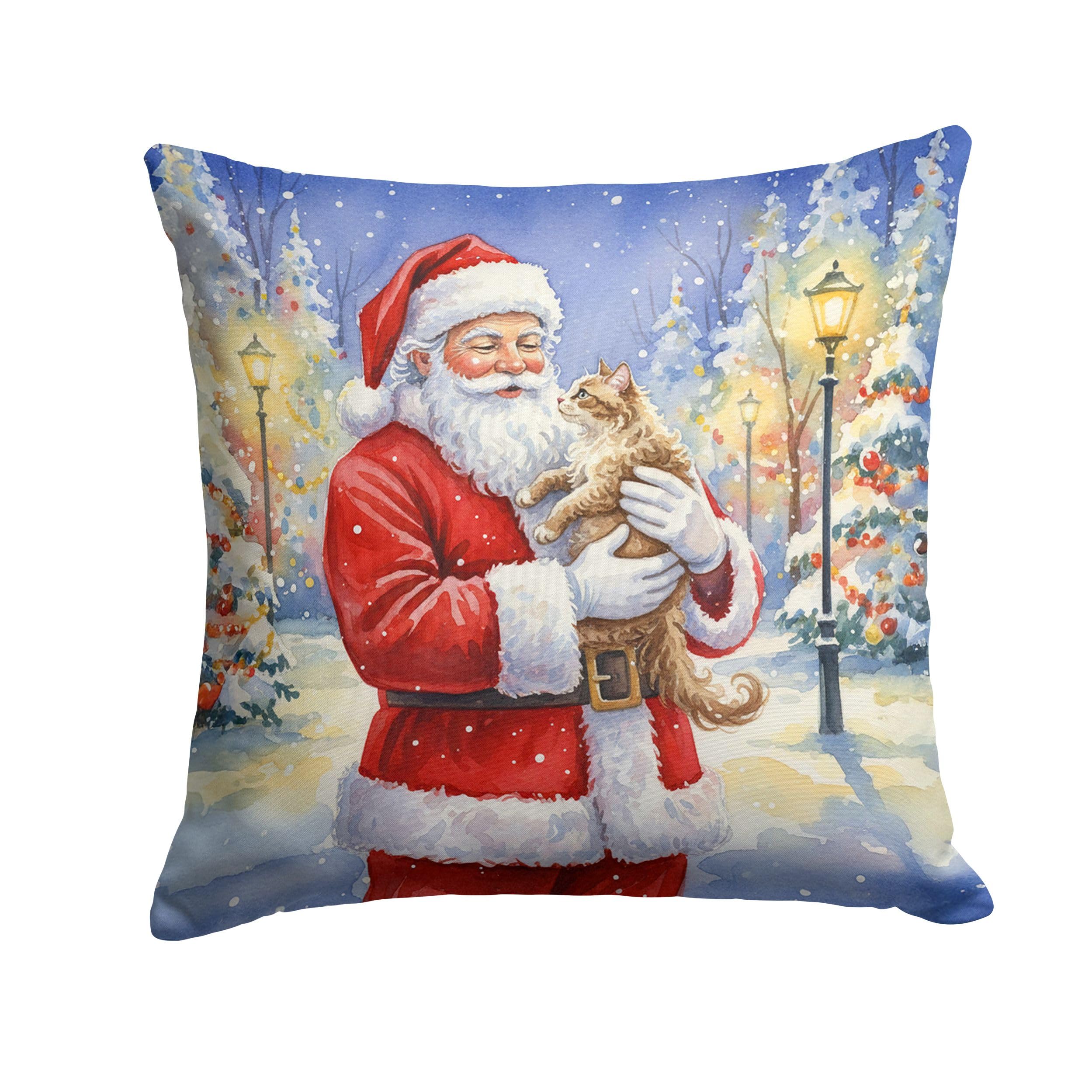 Carolines Treasures LaPerm Cat with Santa Claus Throw Pillow Decorative Indoor Outdoor Accent Cushion for Couch, Bed or Patio, 18Hx18W