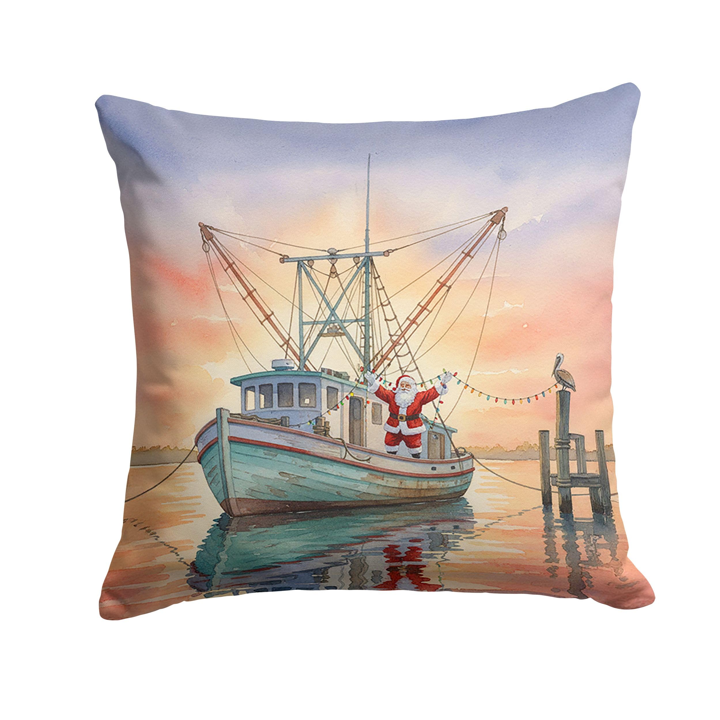 Carolines Treasures Cajun Santa Claus Decorating a Shrimp Boat Christmas Throw Pillow Decorative Indoor Outdoor Accent Cushion for Couch, Bed or Patio, 18Hx18W