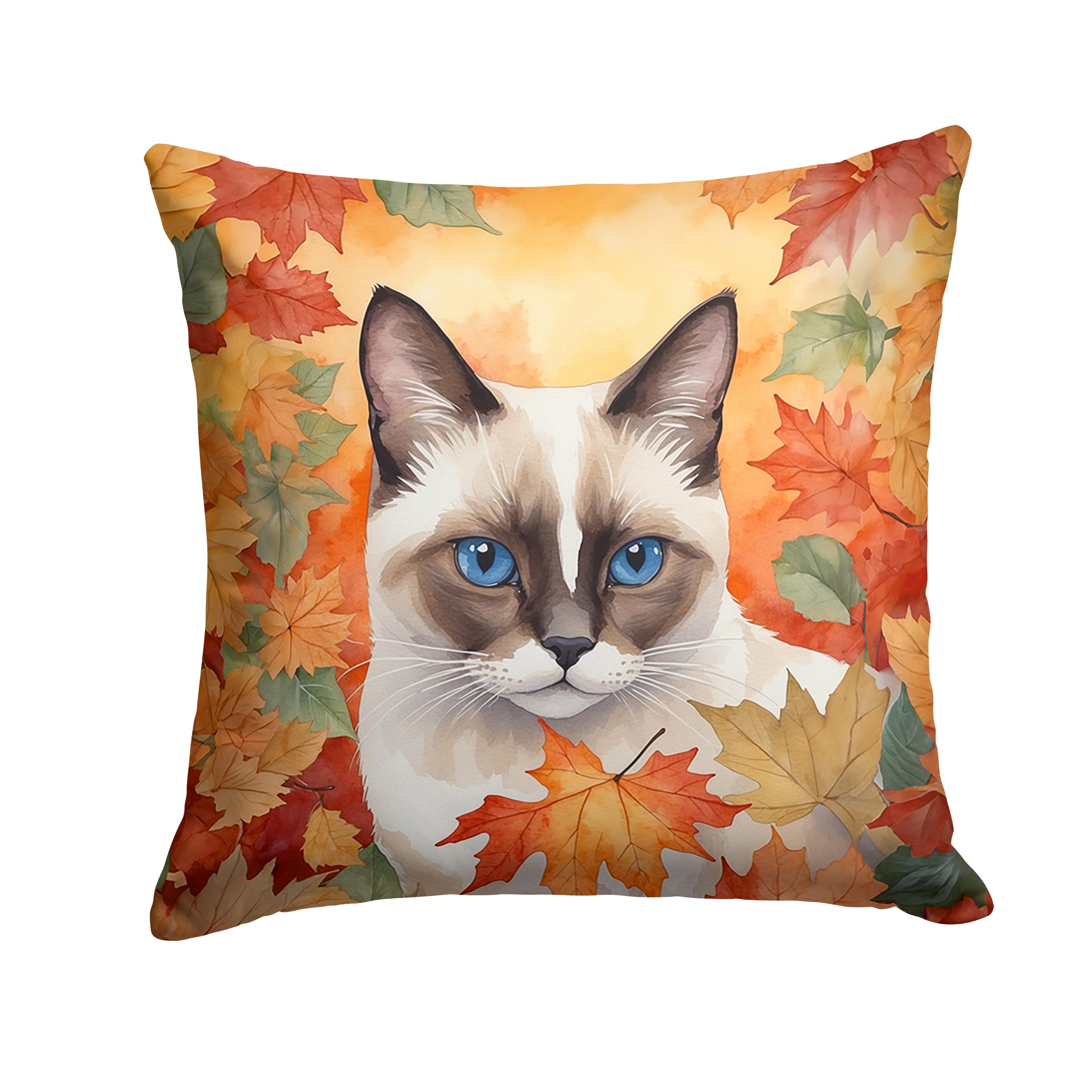 Carolines Treasures Snowshoe Cat in Fall Leaves Throw Pillow Machine Washable, Indoor Outdoor Decorative Pillow for Couch, Bed or Patio, 14Hx14W