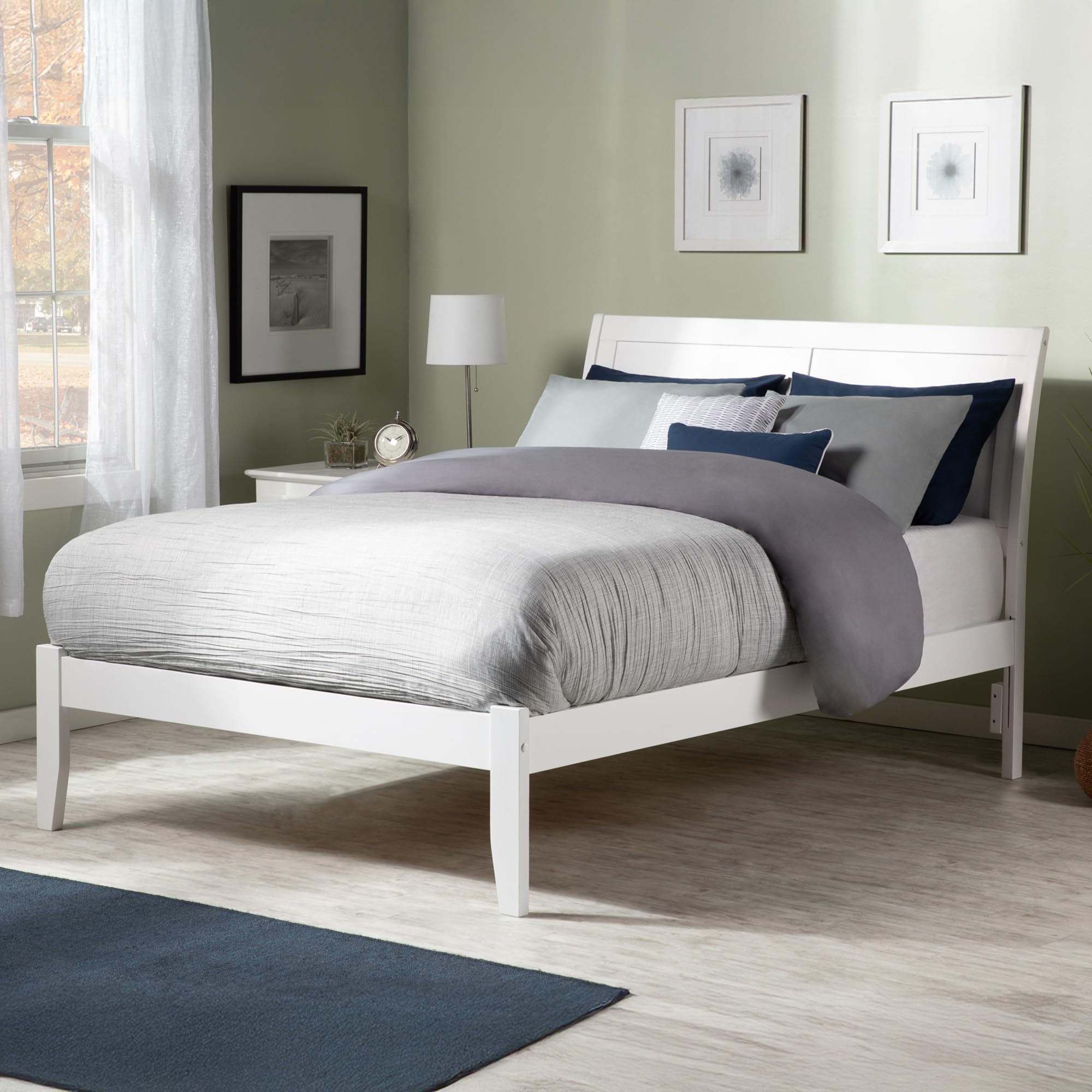 AFI Portland Full Size Platform Bed with Charging Station in White