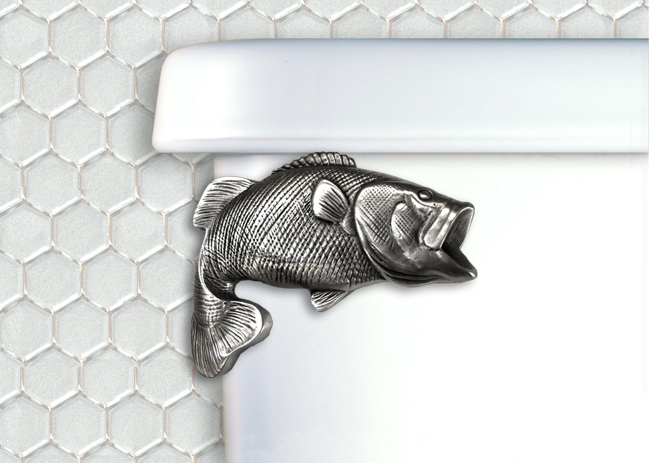 Large Mouth Bass Toilet Flush Handle Front Mount in Satin Pewter